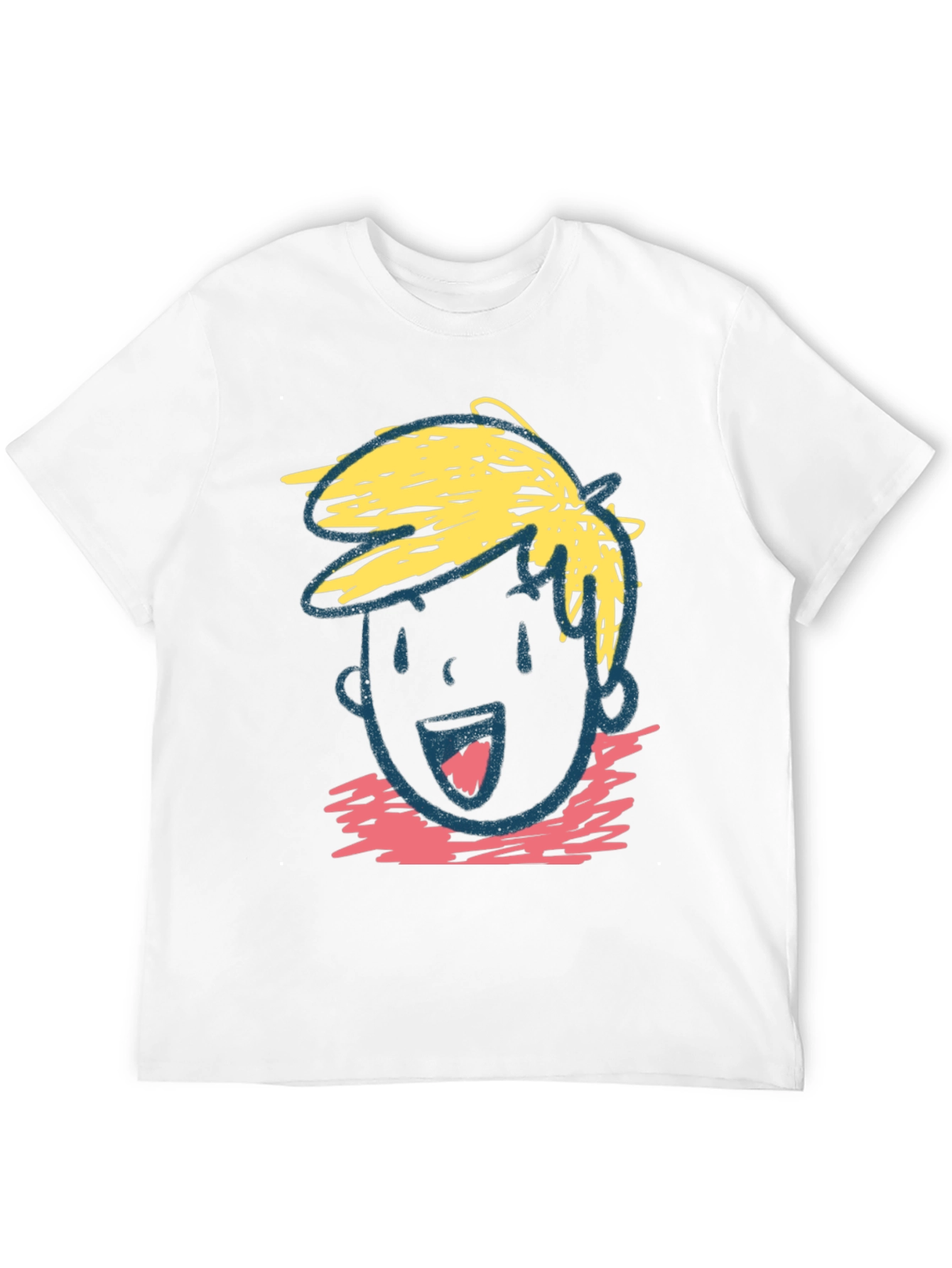 Cartoon Face Graphic Tee - Black Cotton Casual T-Shirt