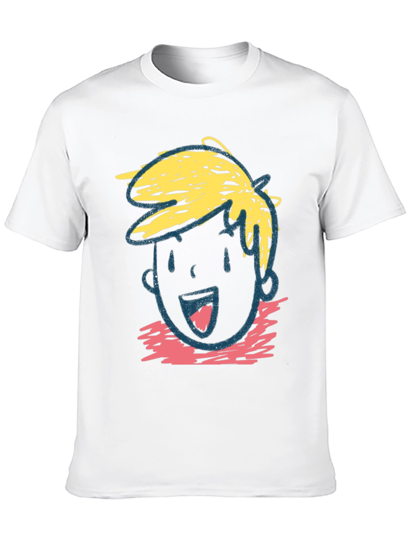 Cartoon Face Graphic Tee - Black Cotton Casual T-Shirt