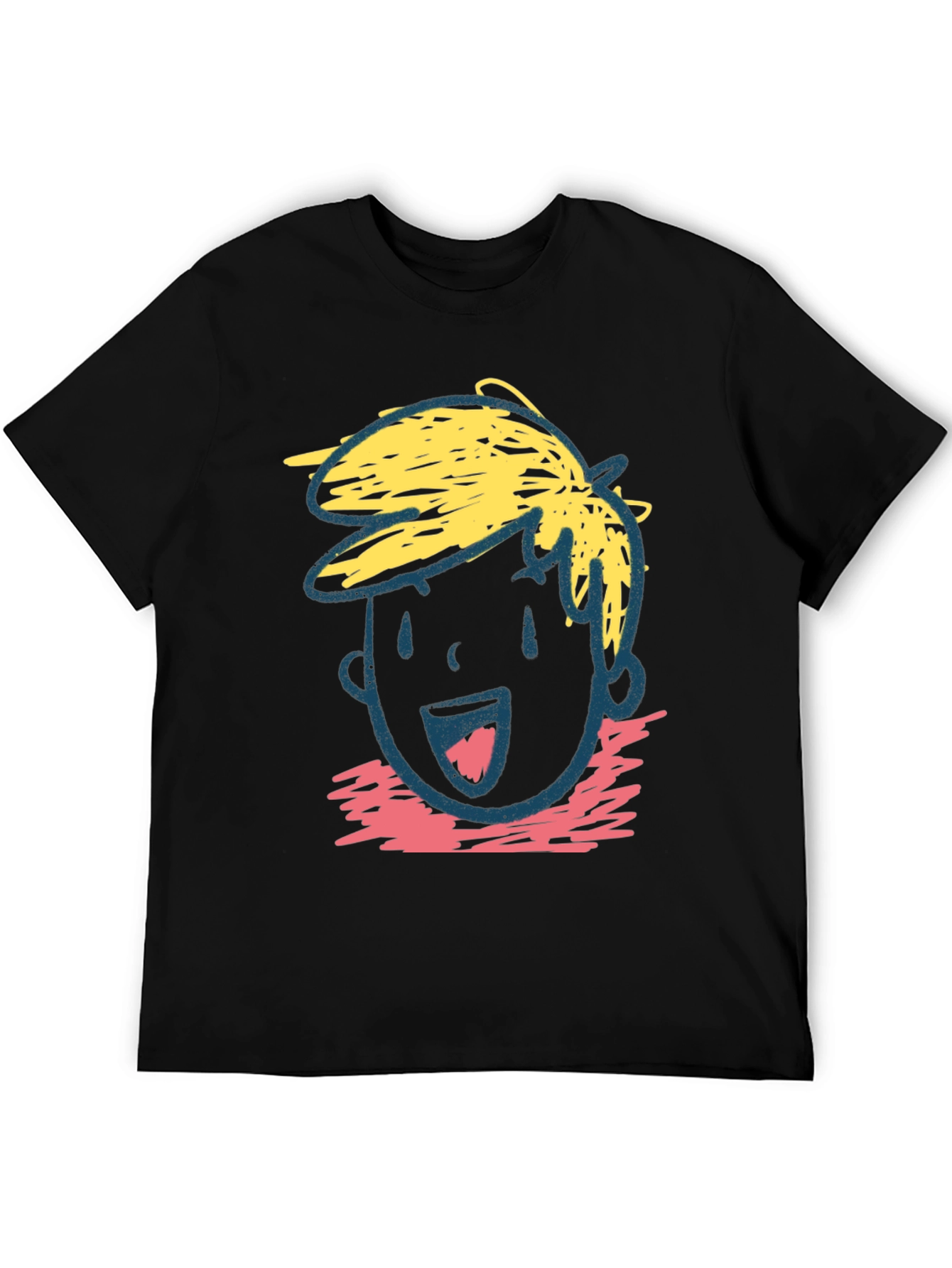 Cartoon Face Graphic Tee - Black Cotton Casual T-Shirt