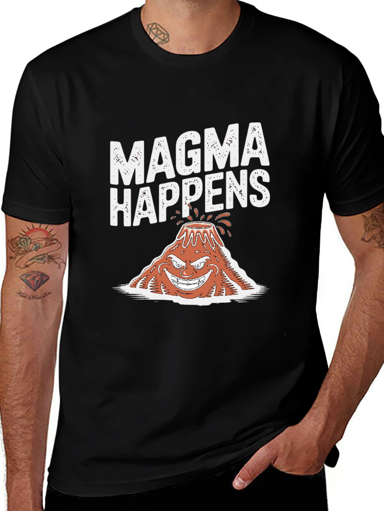 Magma Happens Funny Volcano Graphic Black T-Shirt