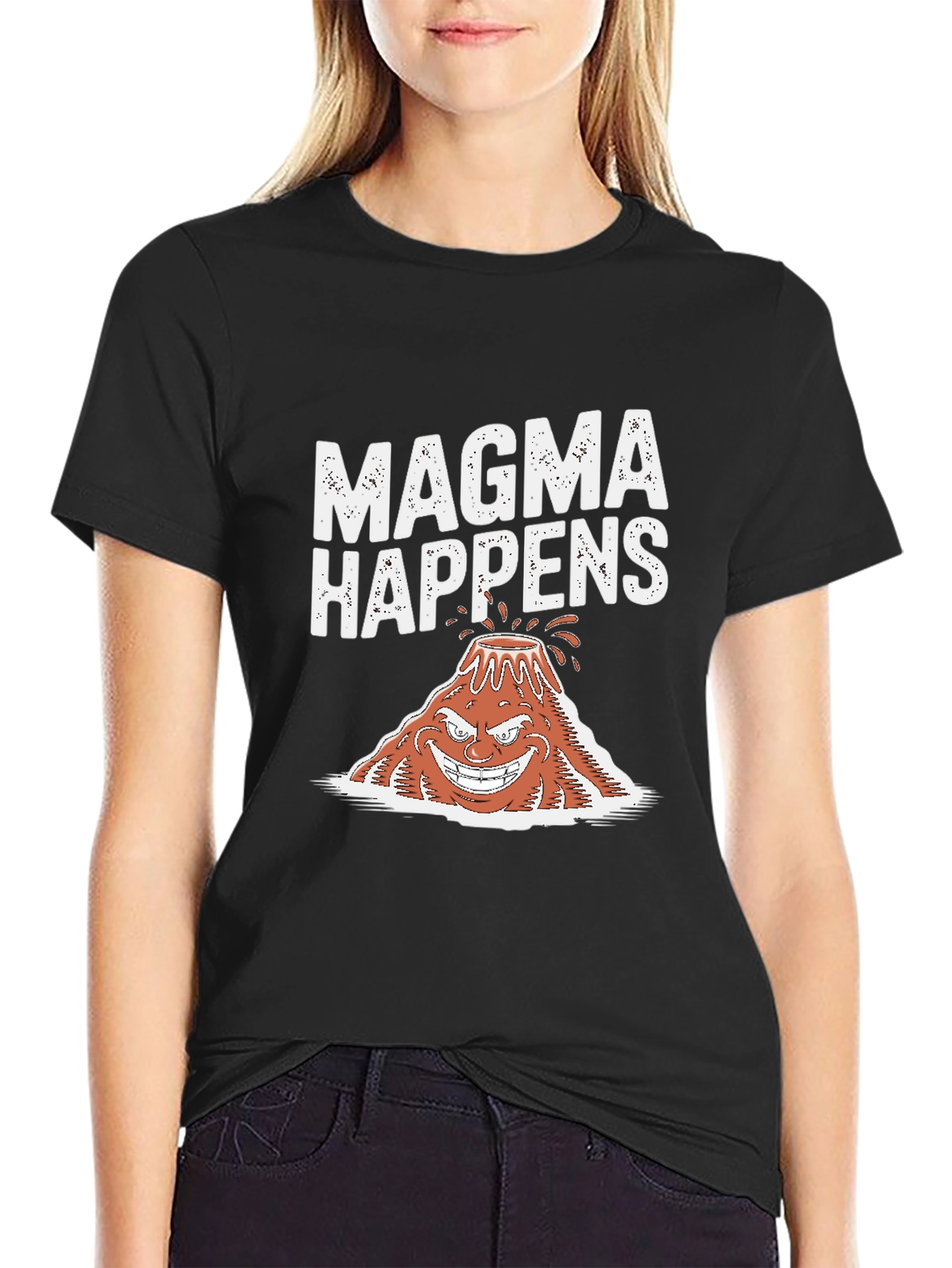 Magma Happens Funny Volcano Graphic Black T-Shirt