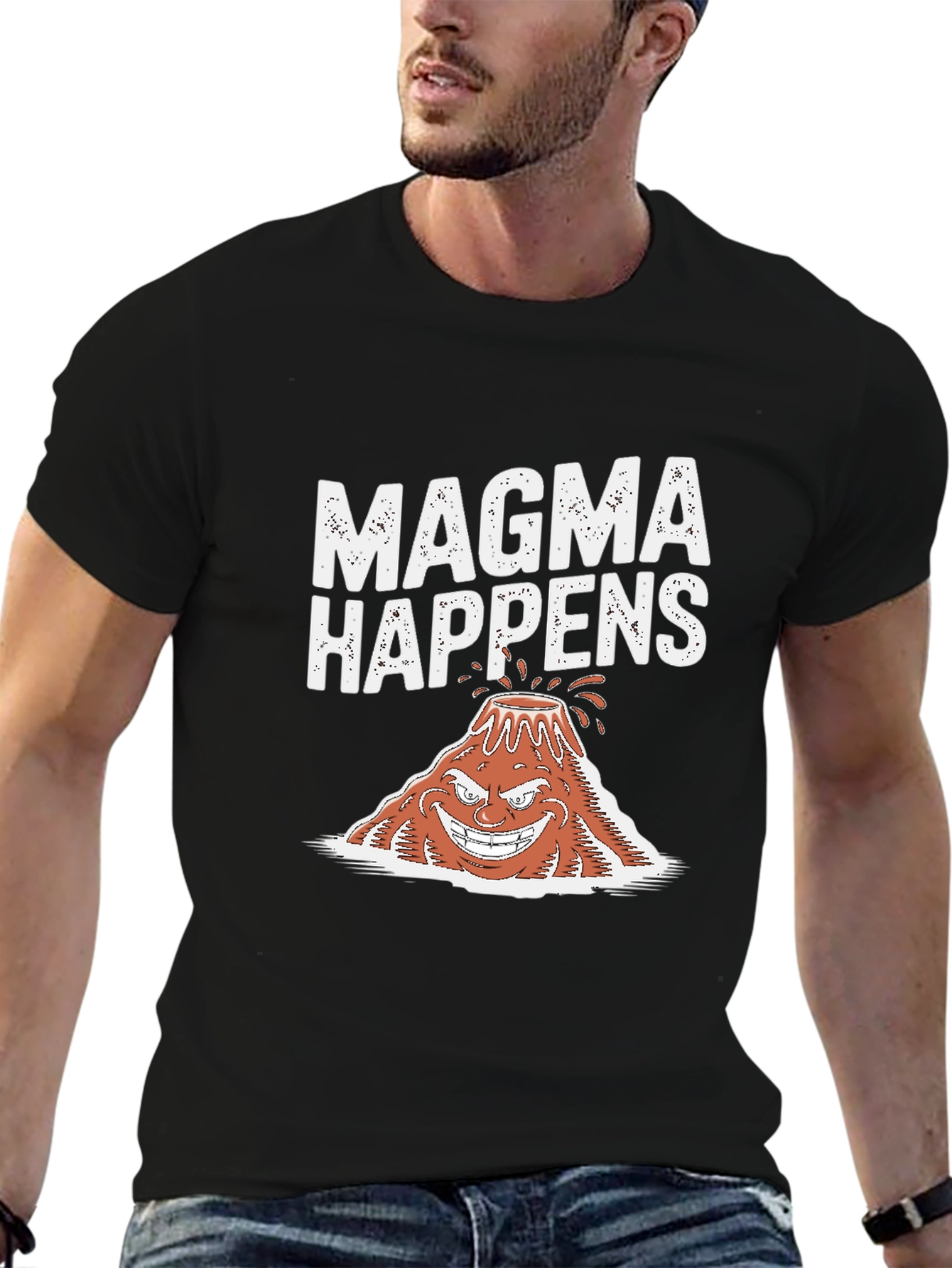 Magma Happens Funny Volcano Graphic Black T-Shirt