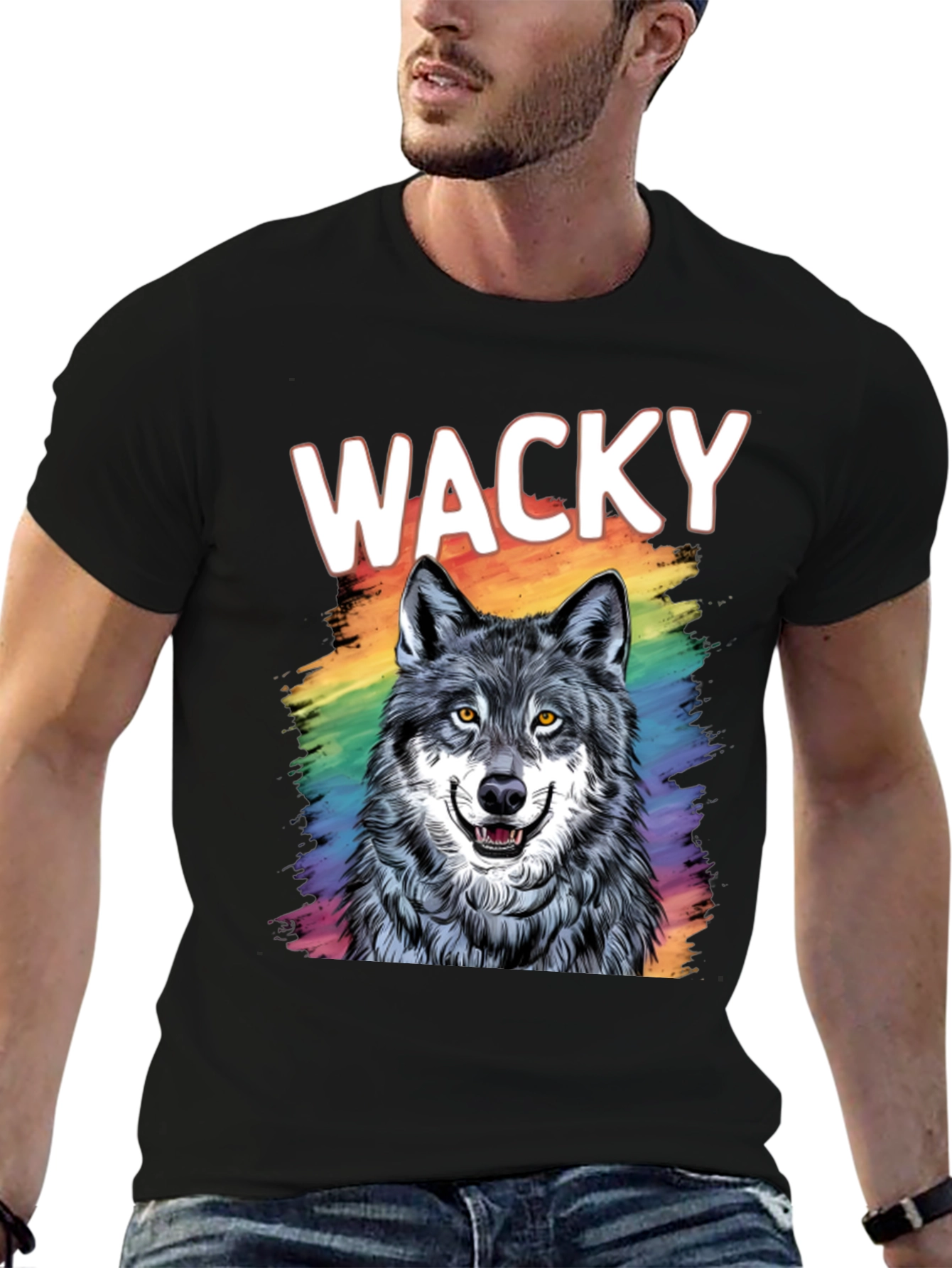 Wacky Wolf Graphic Tee - Black Cotton T-Shirt