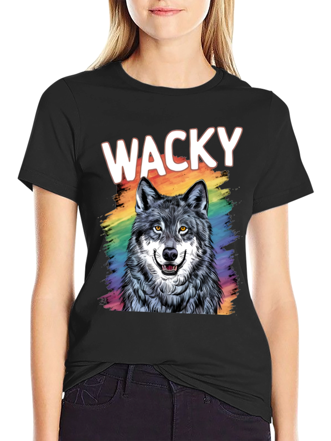 Wacky Wolf Graphic Tee - Black Cotton T-Shirt