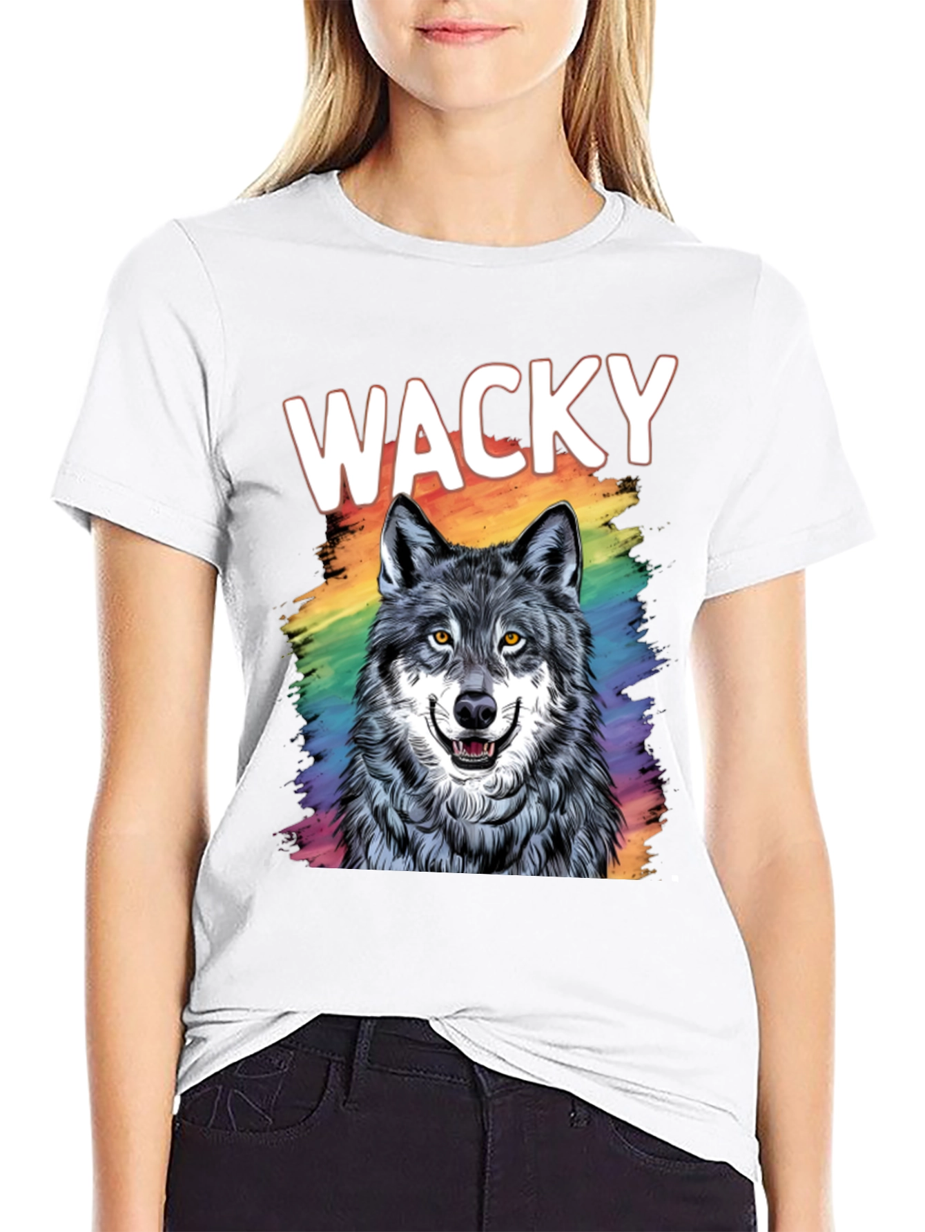 Wacky Wolf Graphic Tee - Black Cotton T-Shirt