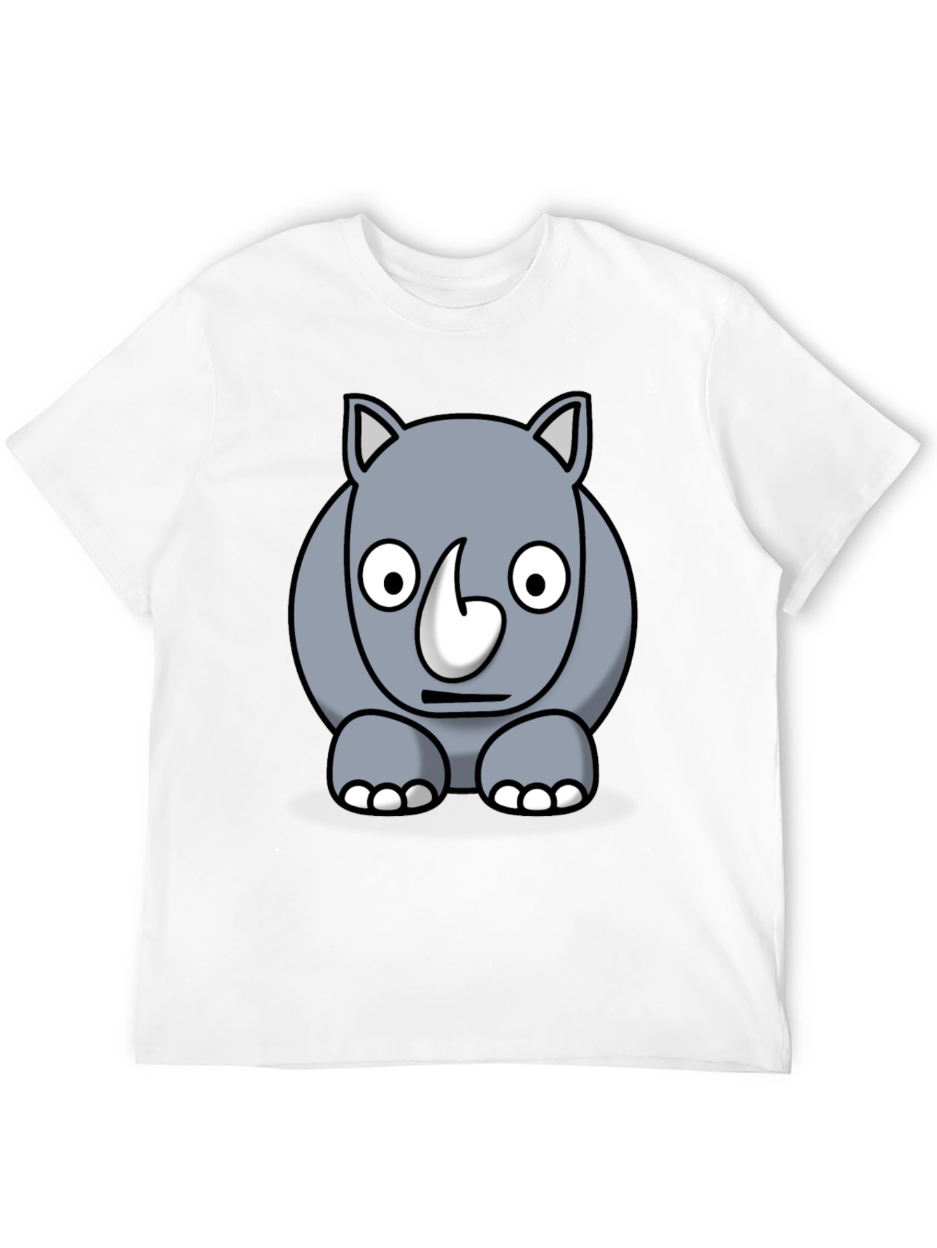 Cartoon Rhino Graphic Tee - Black Cotton T-Shirt