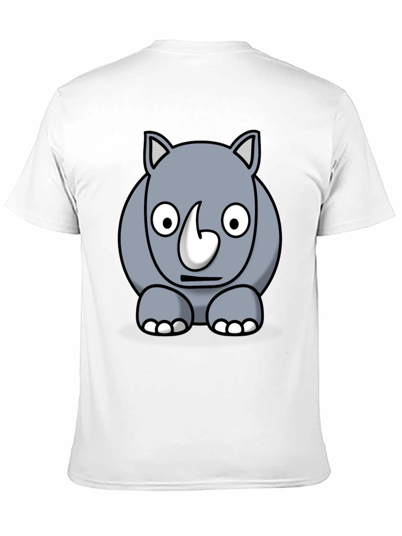Cartoon Rhino Graphic Tee - Black Cotton T-Shirt