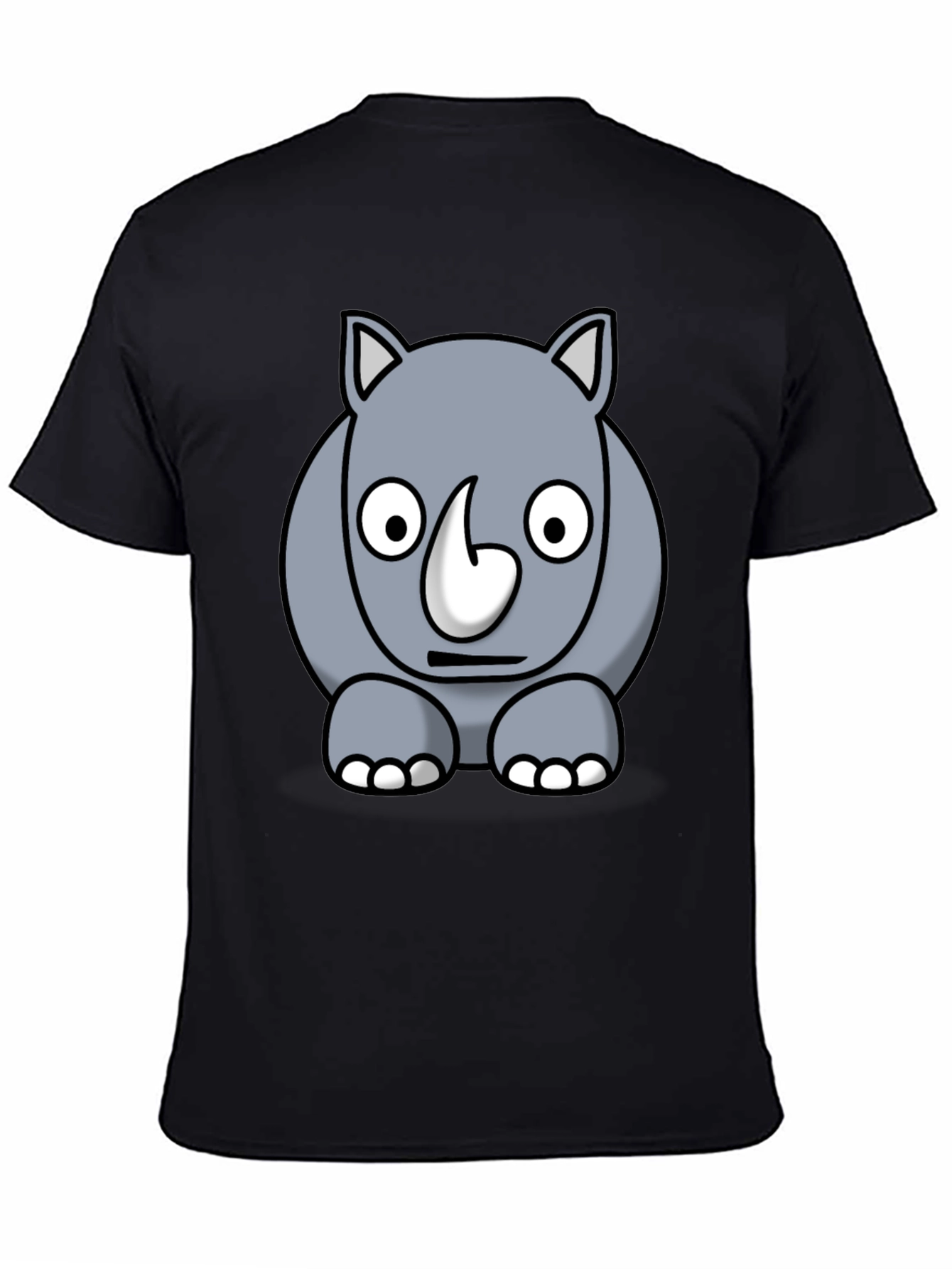 Cartoon Rhino Graphic Tee - Black Cotton T-Shirt