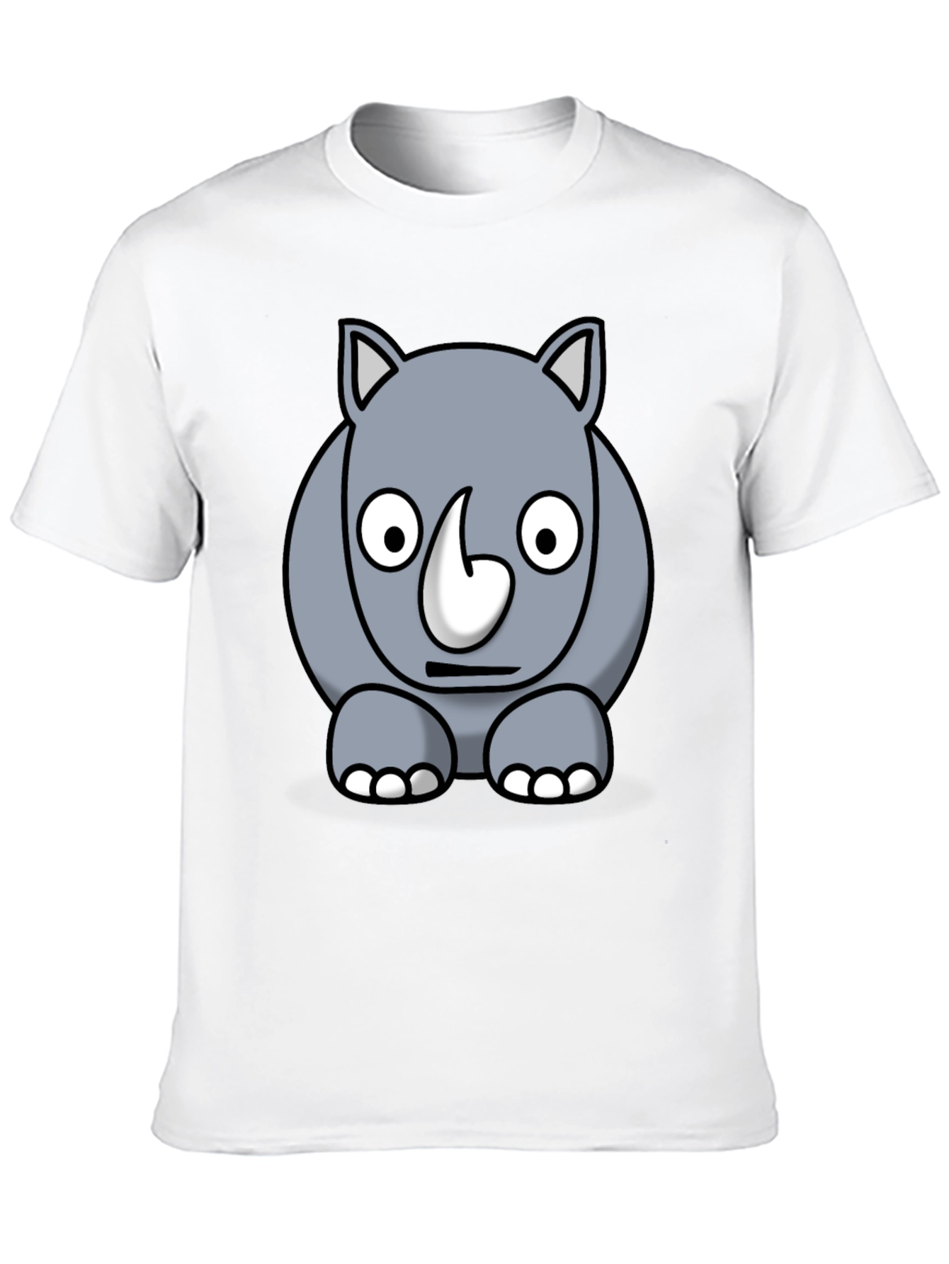 Cartoon Rhino Graphic Tee - Black Cotton T-Shirt