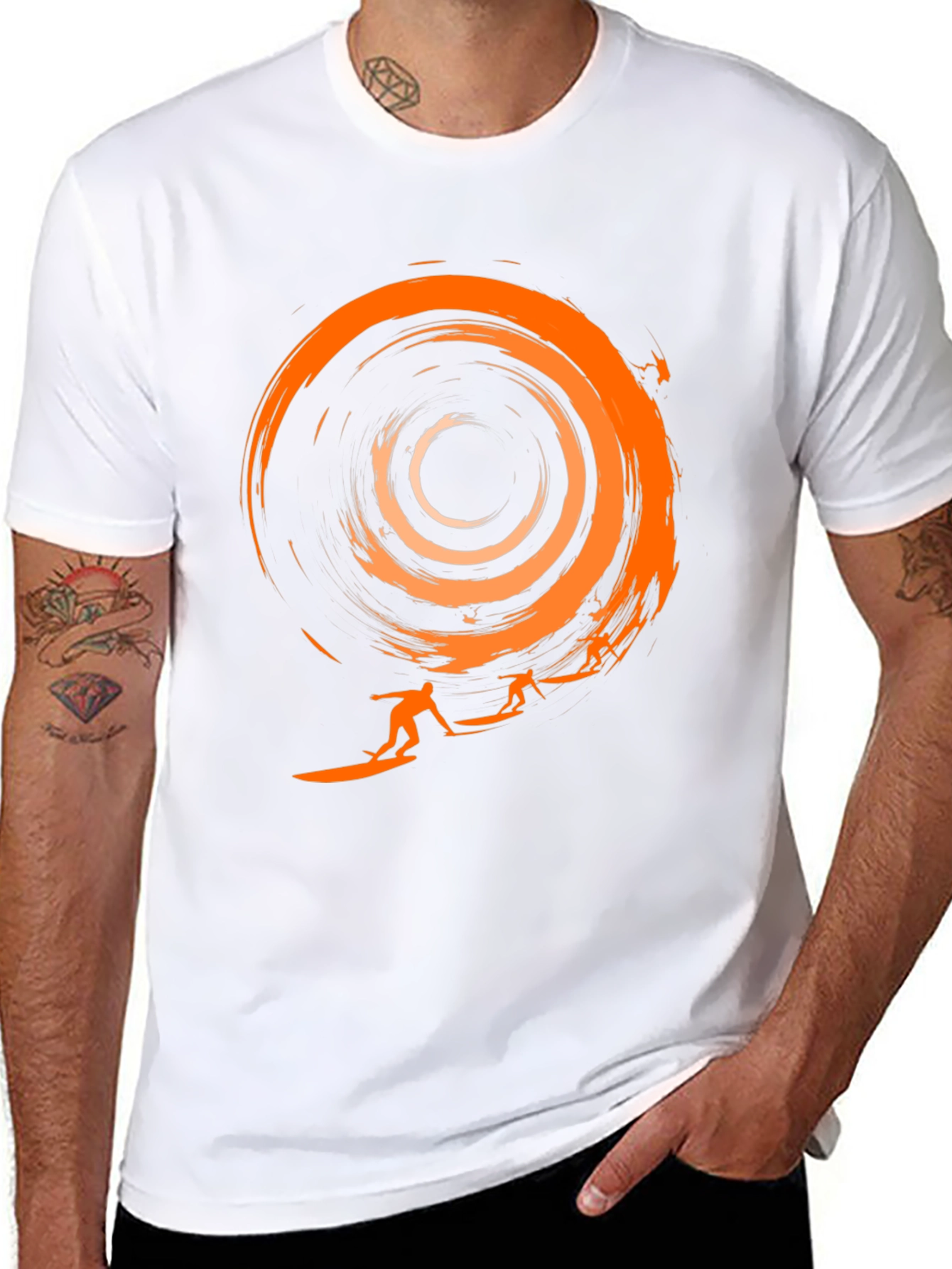 Surfer Silhouette Graphic Tee - Black Cotton T-Shirt