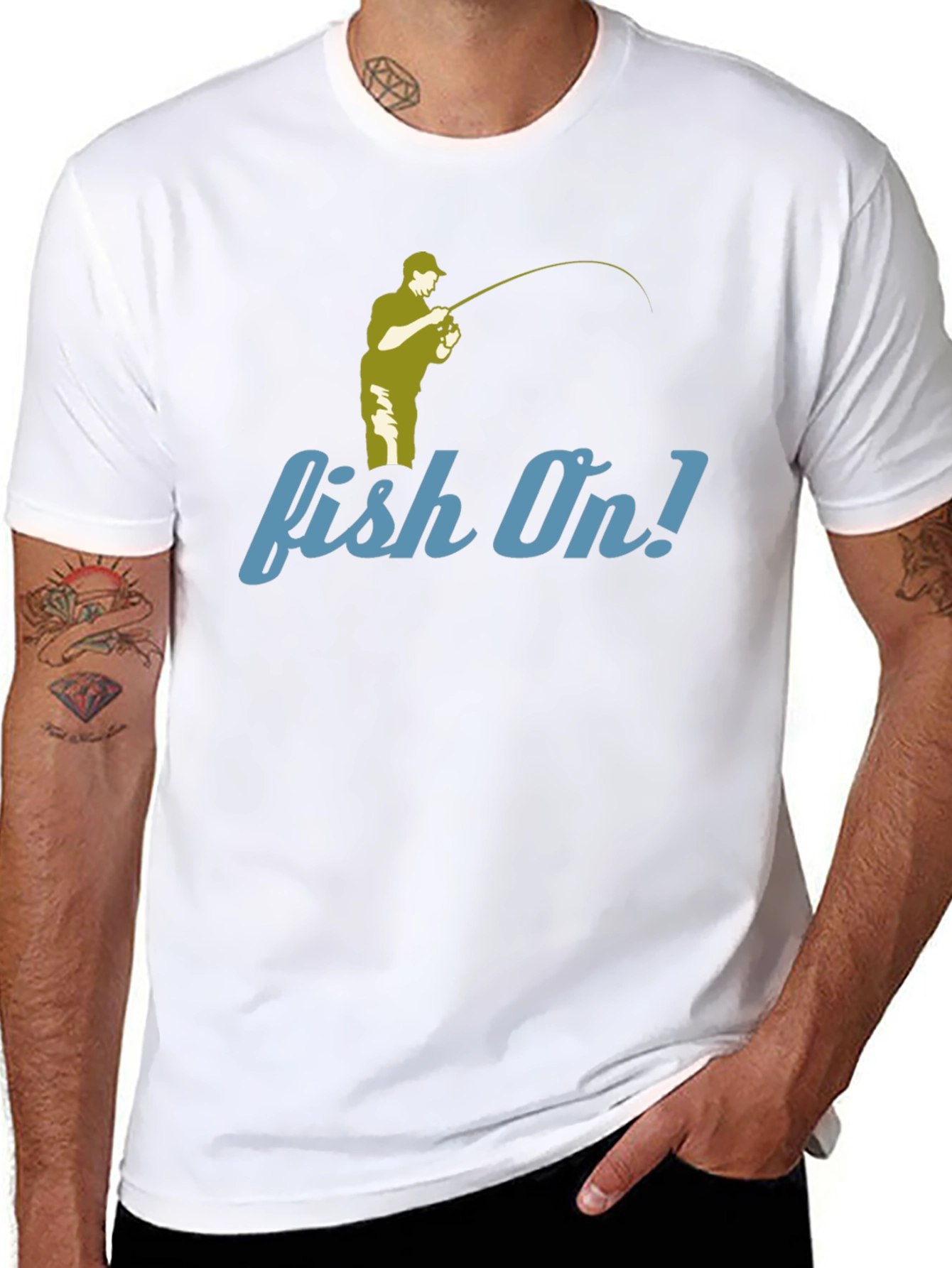 Fishing T-Shirt - Fish On! Design - Black Tee