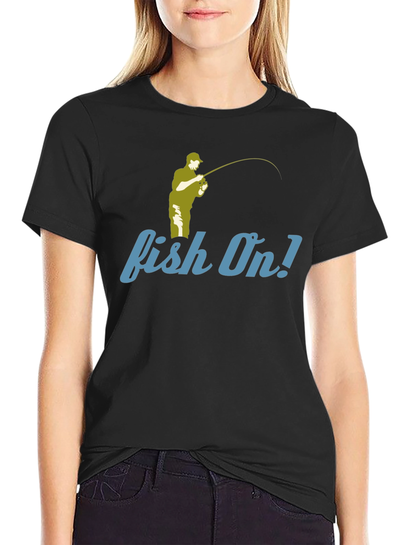 Fishing T-Shirt - Fish On! Design - Black Tee