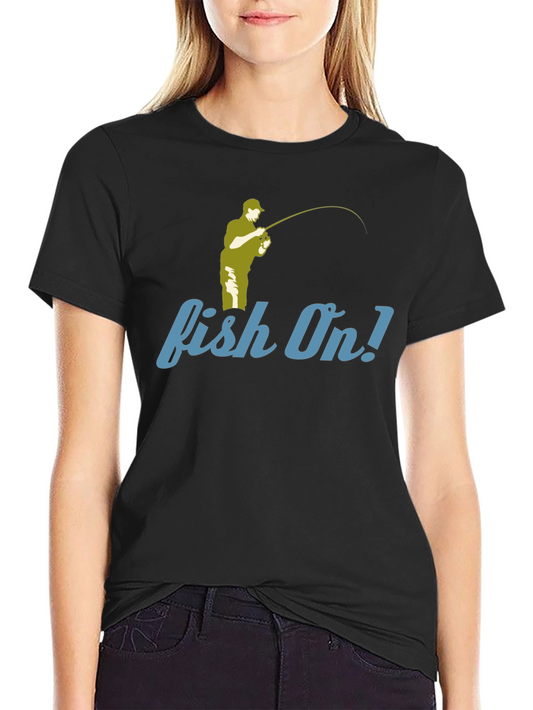 Fishing T-Shirt - Fish On! Design - Black Tee