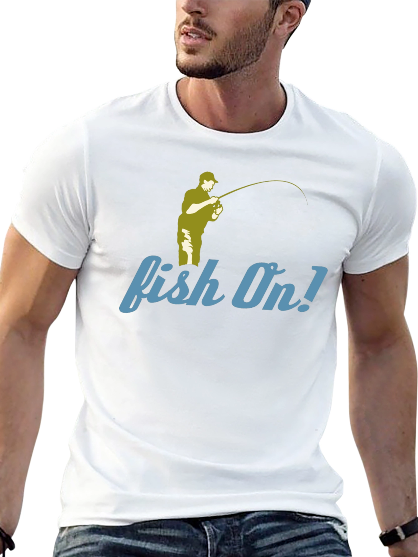 Fishing T-Shirt - Fish On! Design - Black Tee