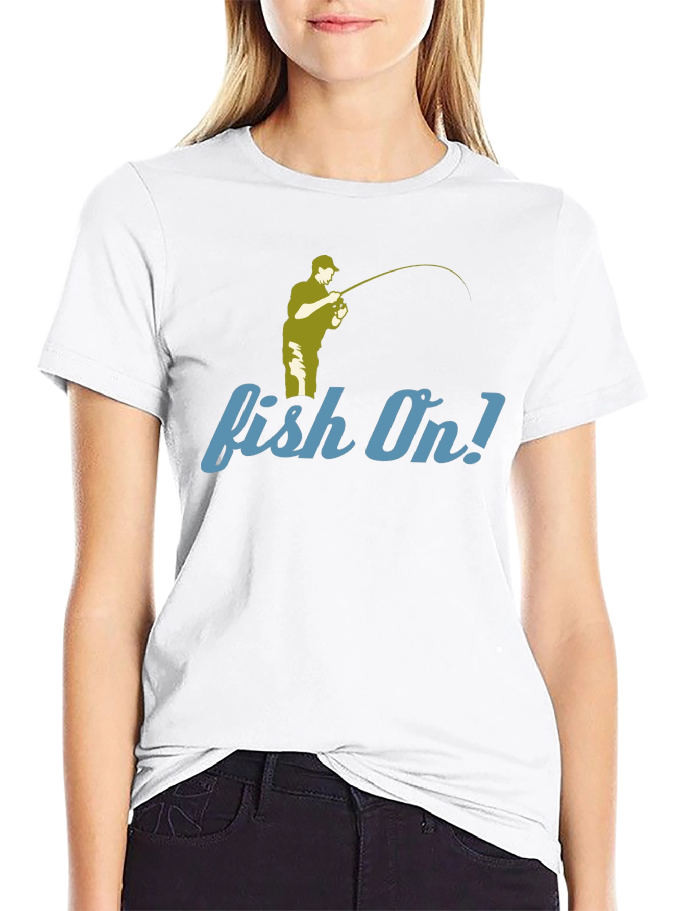 Fishing T-Shirt - Fish On! Design - Black Tee