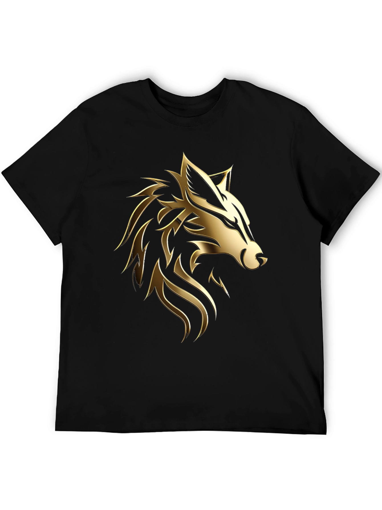 Bold Golden Wolf Graphic Black T-Shirt