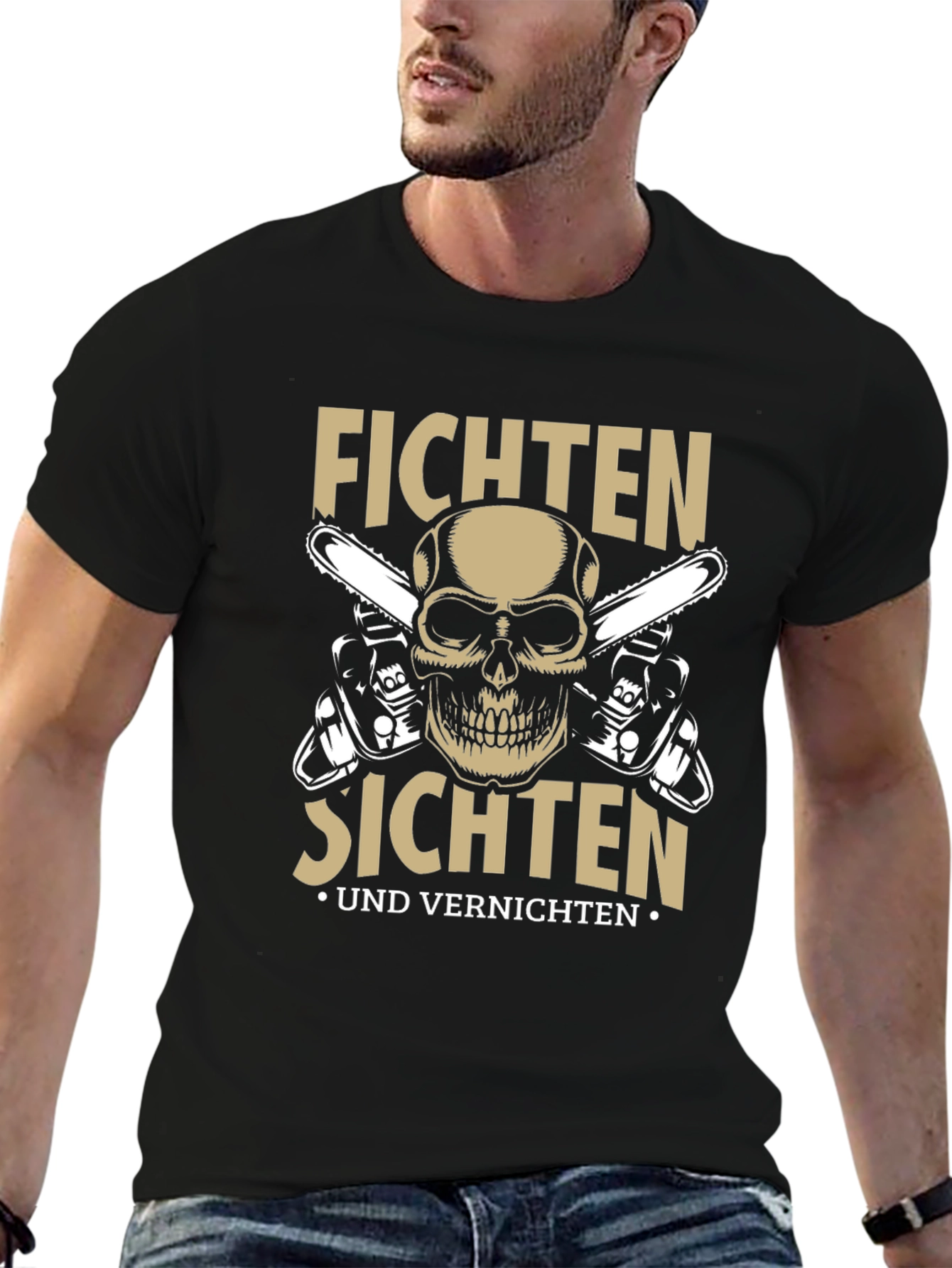 Fichten Sichten T-Shirt with Skull & Chainsaws