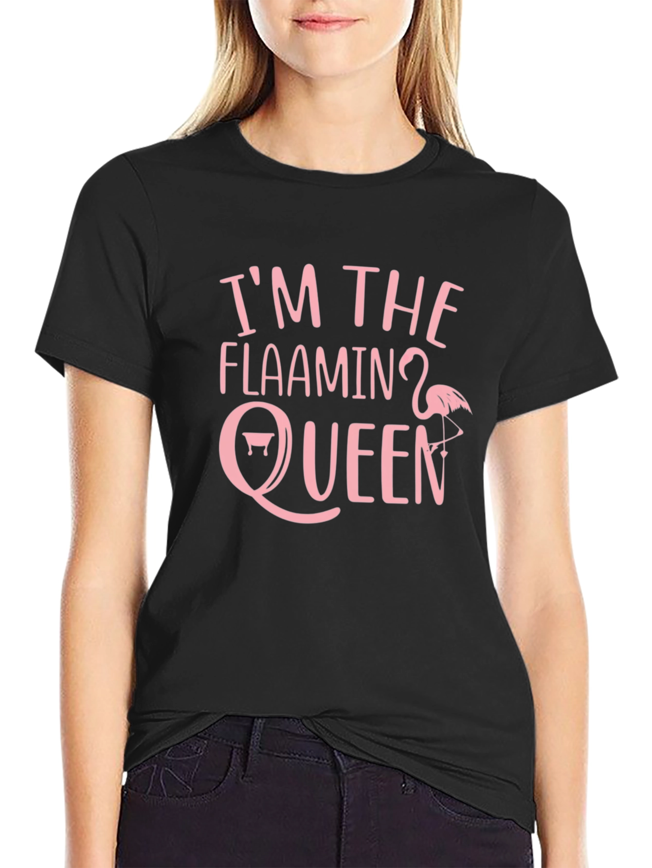 Flamingo Queen Graphic Tee - Funny Black T-Shirt