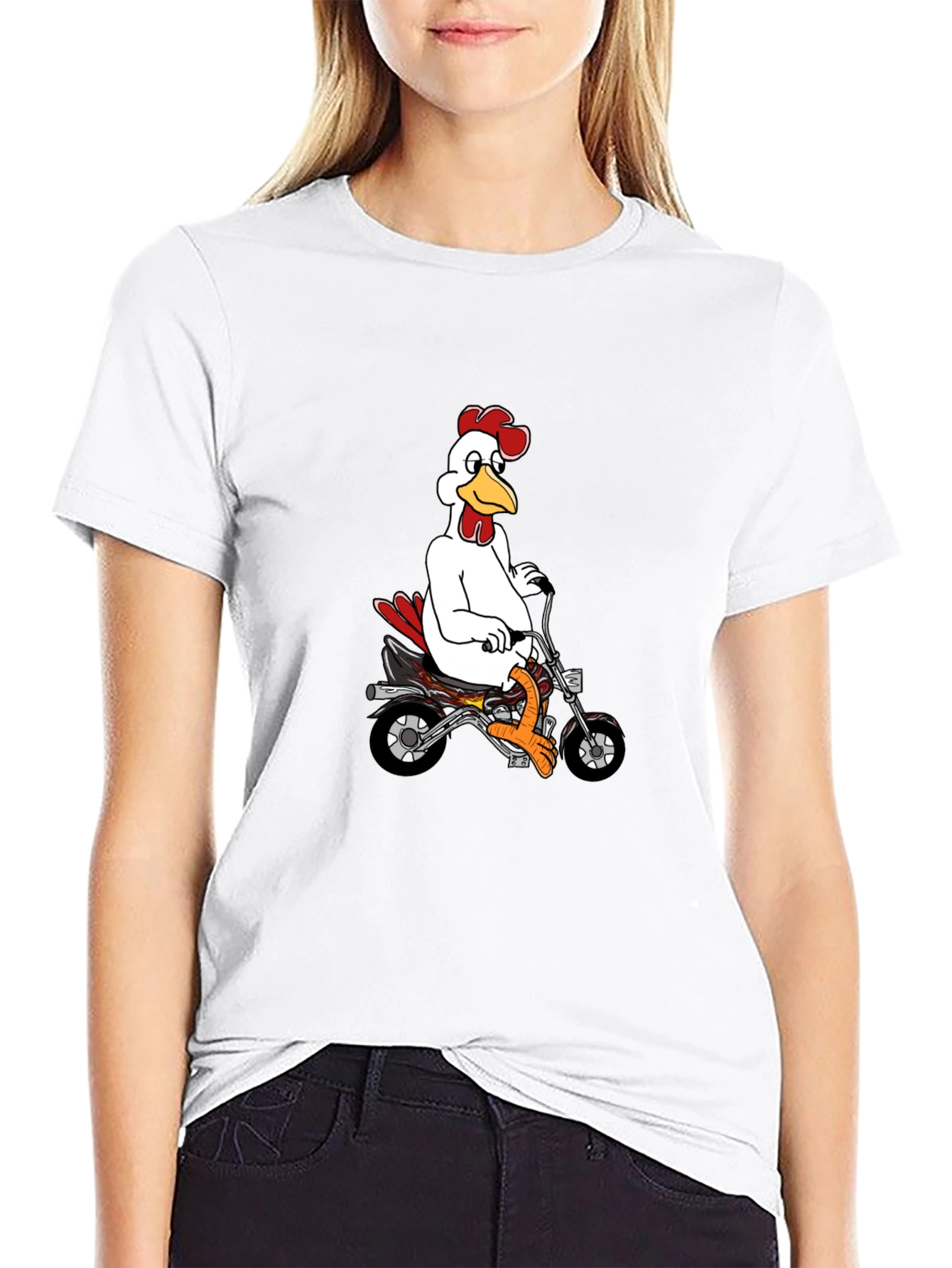 Mens Black T-Shirt with Chicken on Motorcycle Graphic