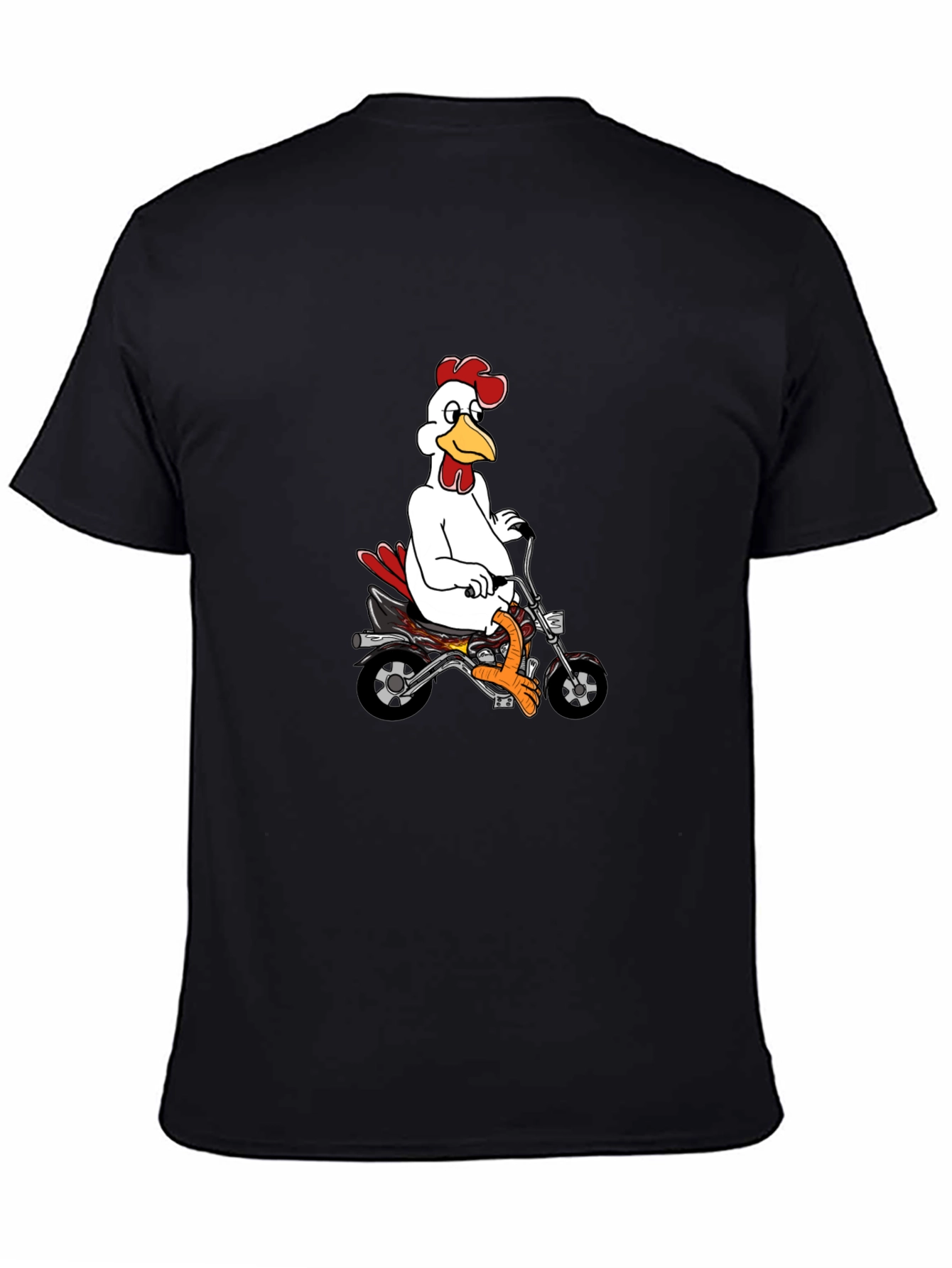 Mens Black T-Shirt with Chicken on Motorcycle Graphic