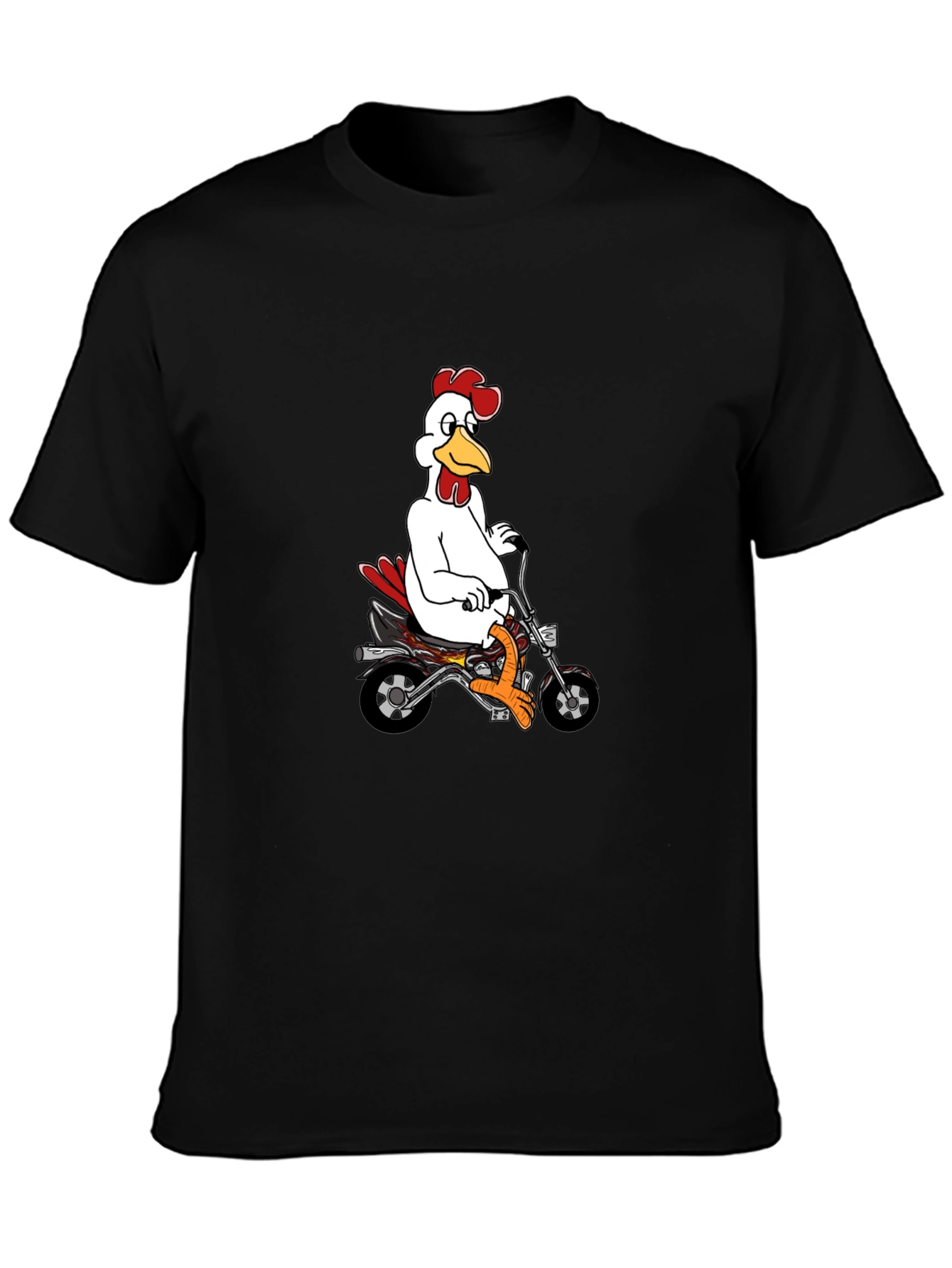 Mens Black T-Shirt with Chicken on Motorcycle Graphic