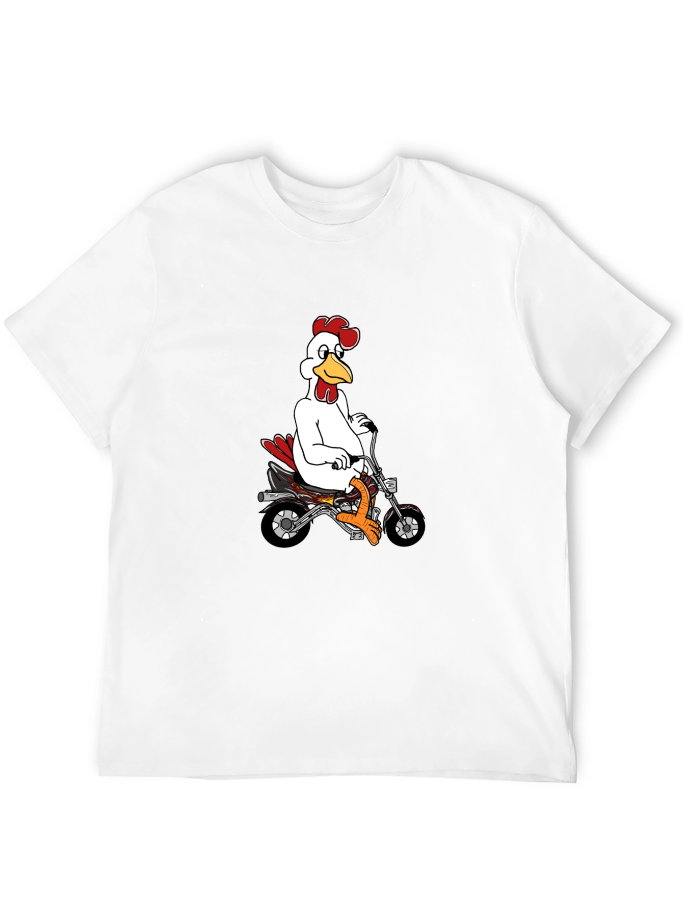 Mens Black T-Shirt with Chicken on Motorcycle Graphic