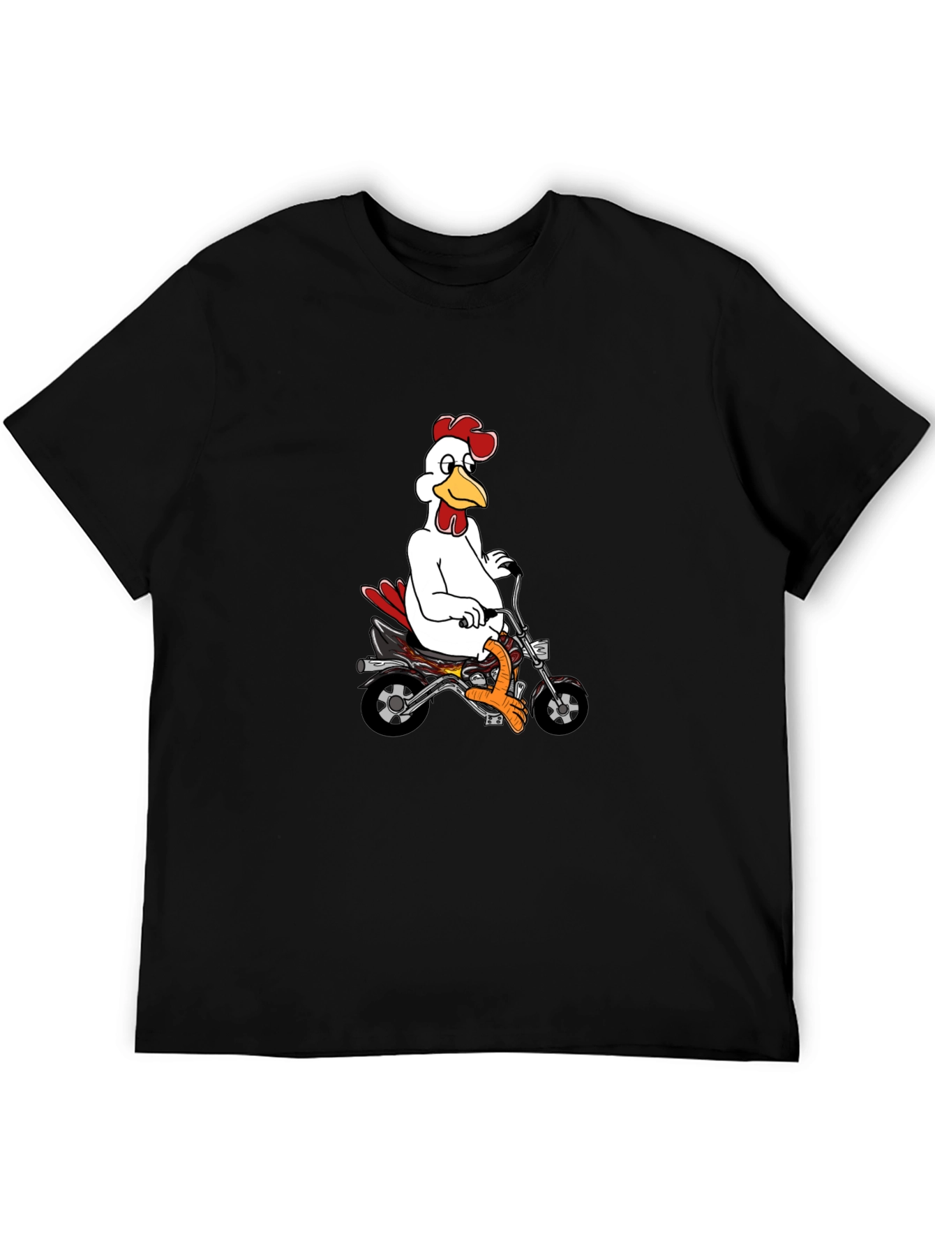 Mens Black T-Shirt with Chicken on Motorcycle Graphic
