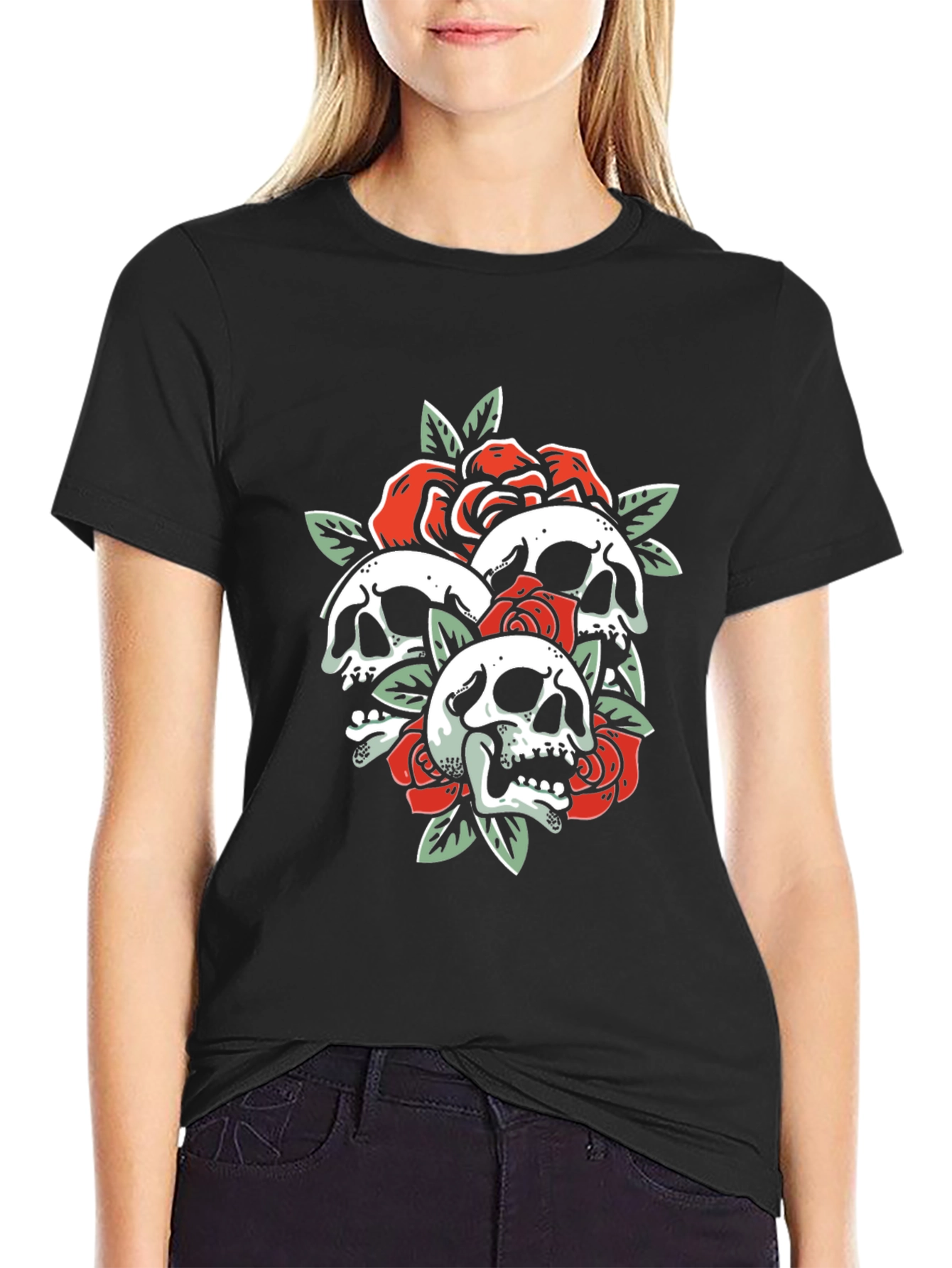 Skull & Roses Graphic Tee - Black T-Shirt