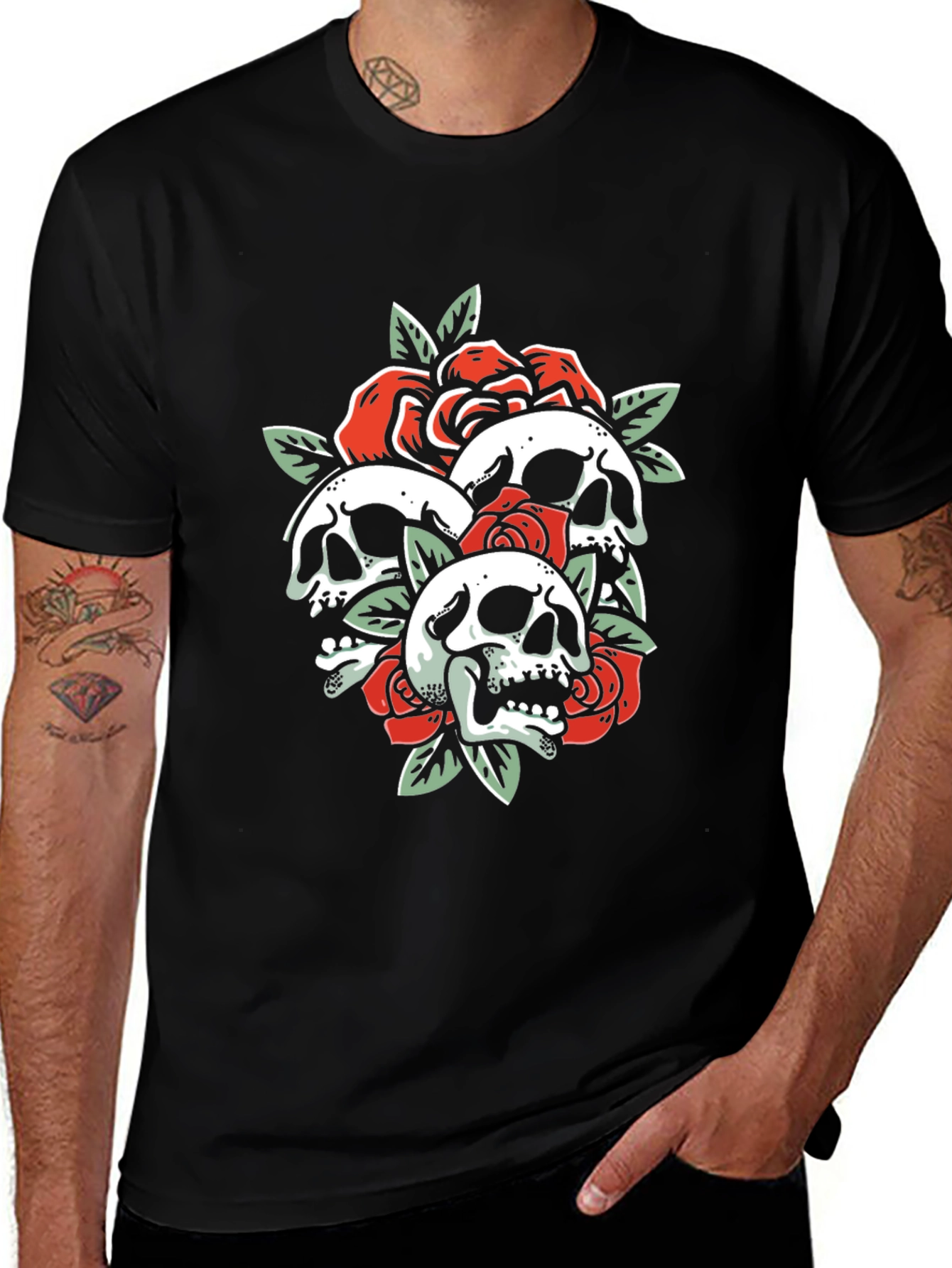 Skull & Roses Graphic Tee - Black T-Shirt