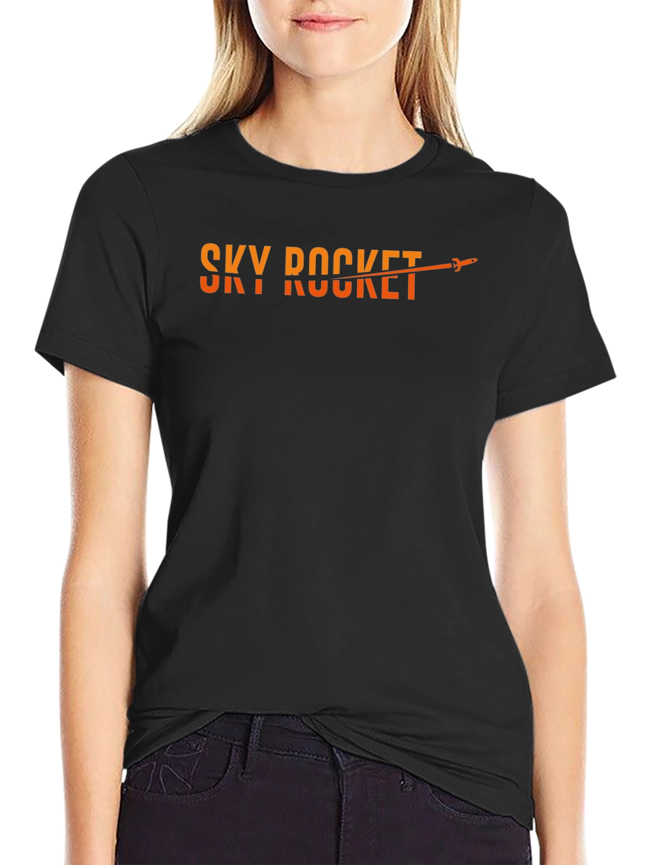 Sky Rocket Graphic Tee - Black Cotton Blend T-Shirt