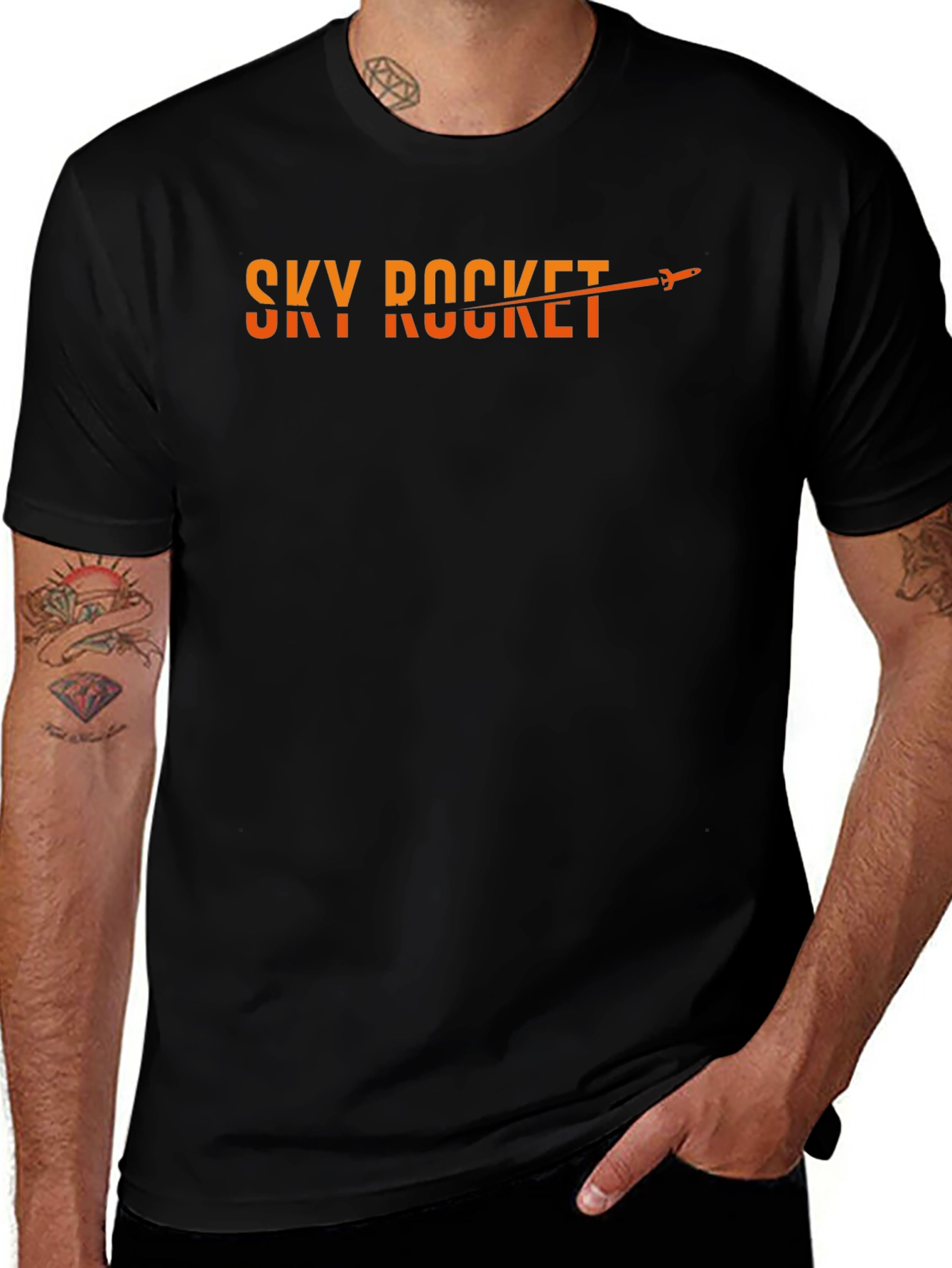 Sky Rocket Graphic Tee - Black Cotton Blend T-Shirt