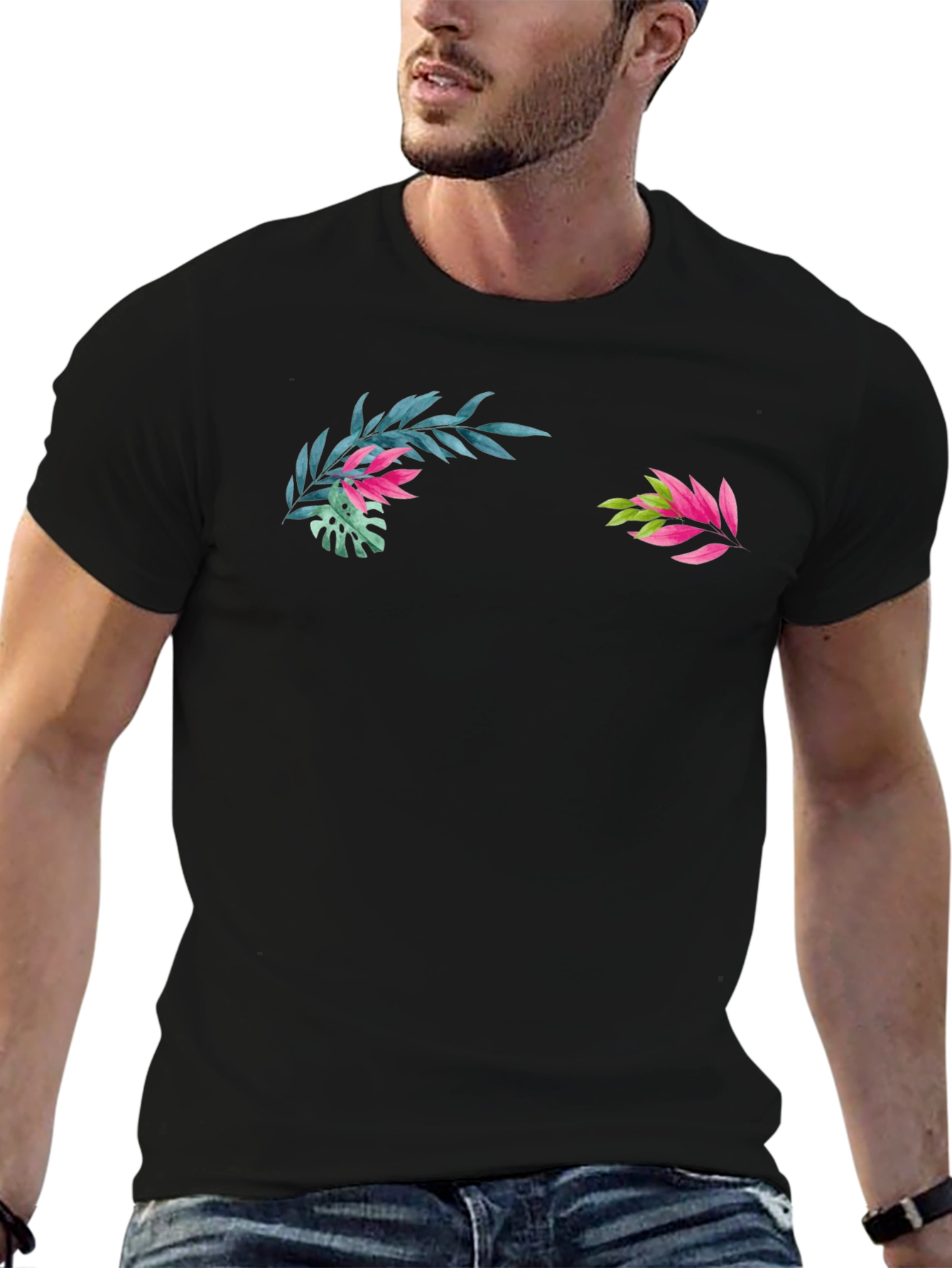 Tropical Leaves Graphic Black T-Shirt