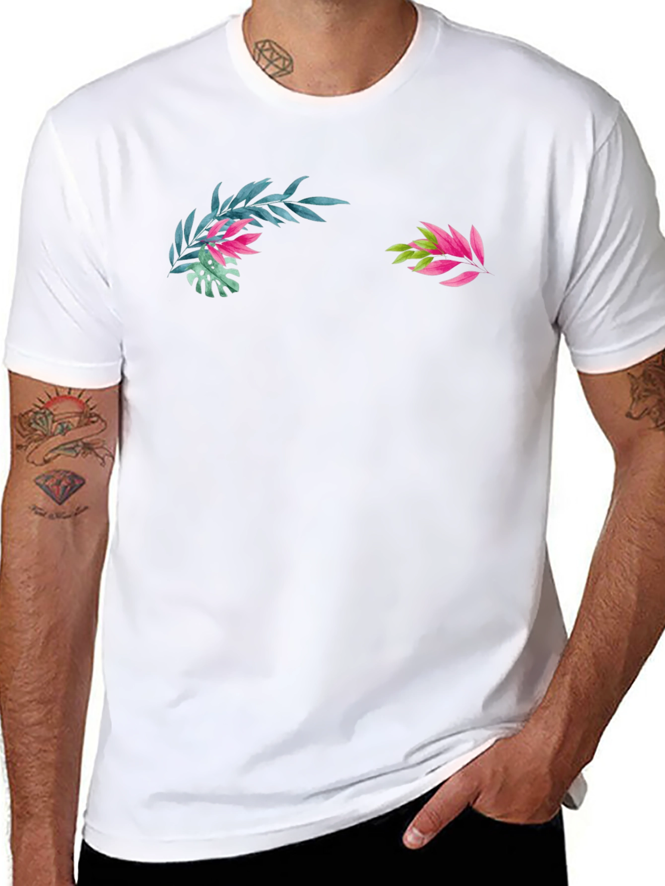 Tropical Leaves Graphic Black T-Shirt