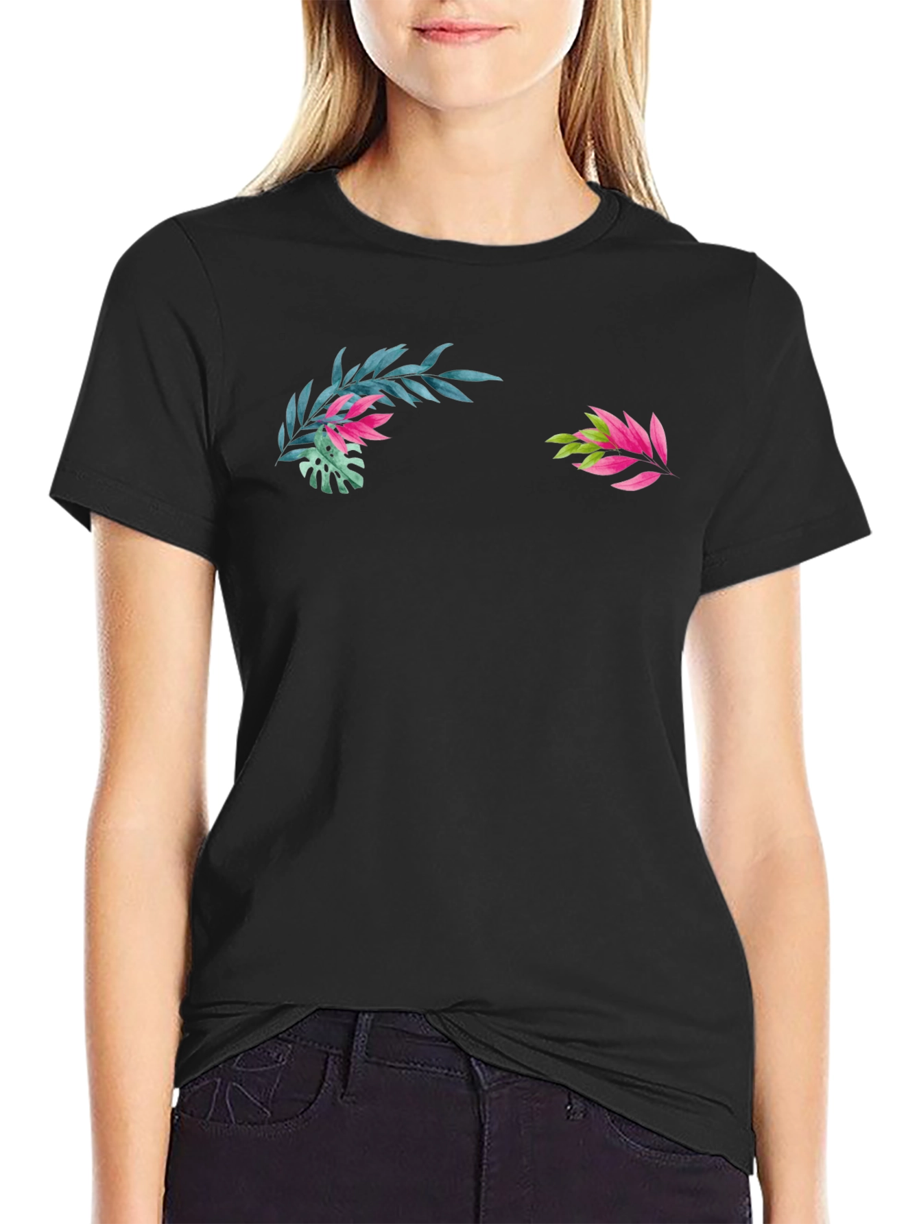 Tropical Leaves Graphic Black T-Shirt