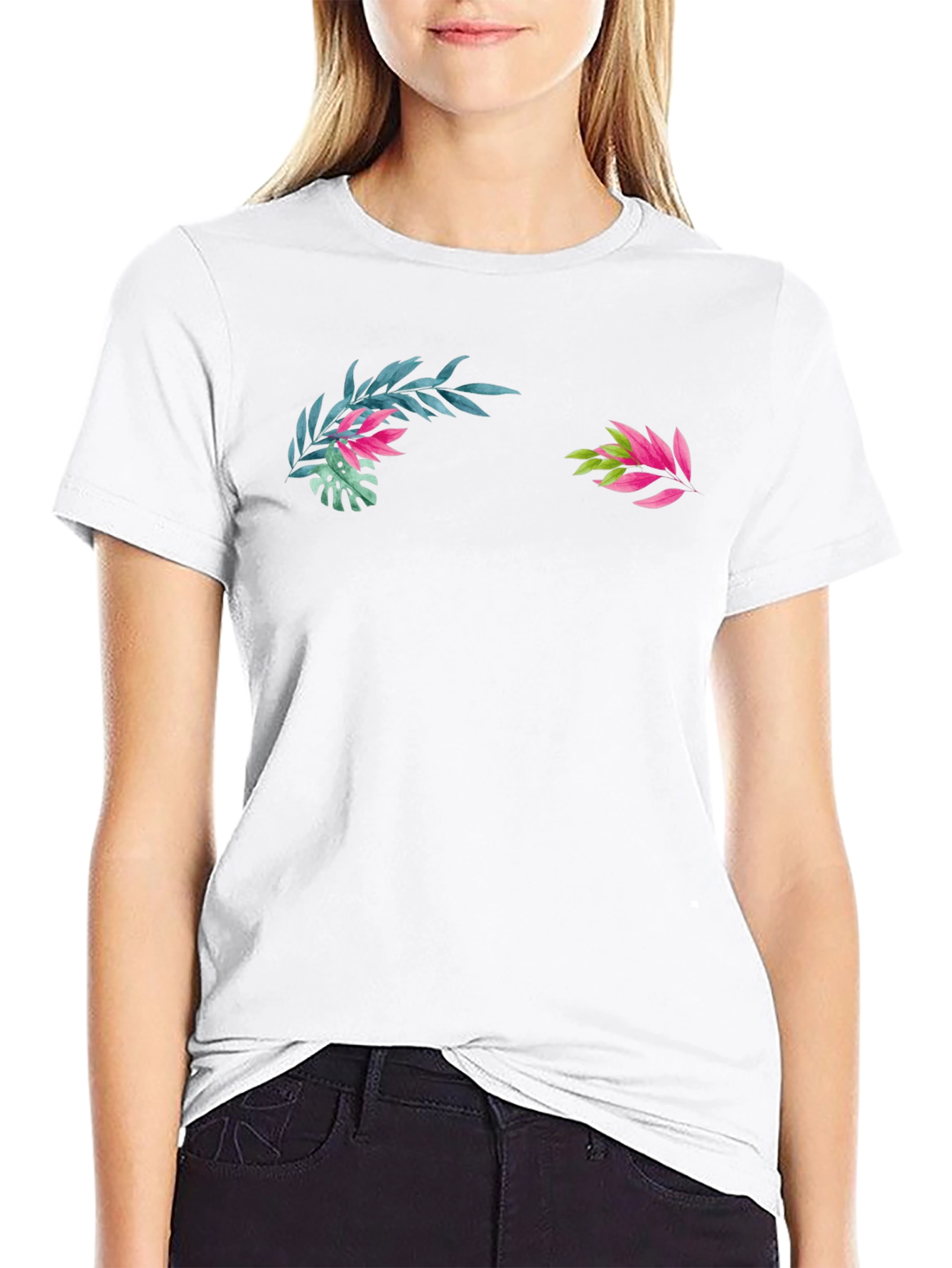 Tropical Leaves Graphic Black T-Shirt