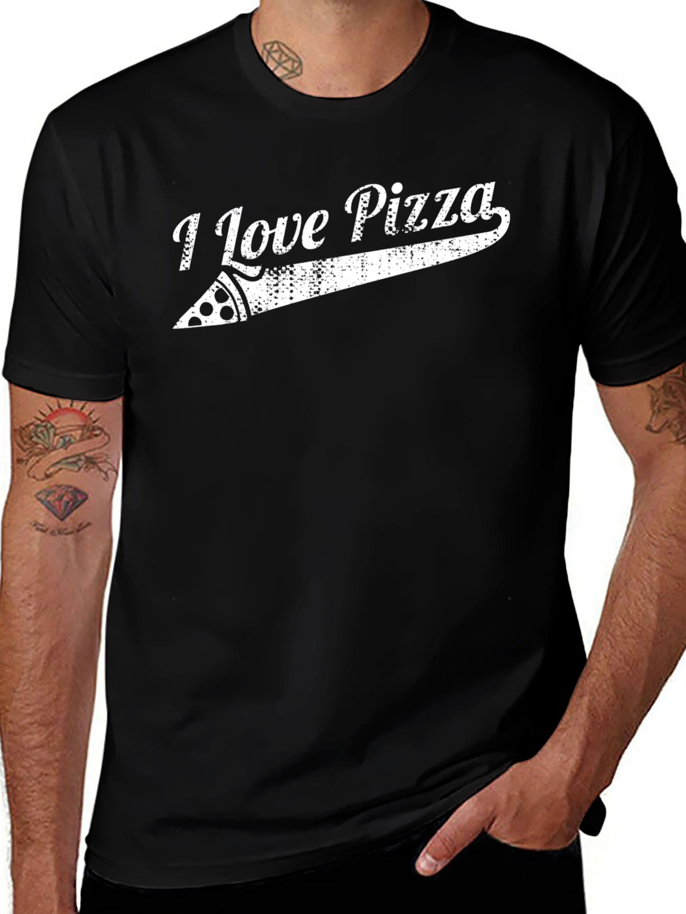I Love Pizza Graphic T-Shirt - Black Casual Tee