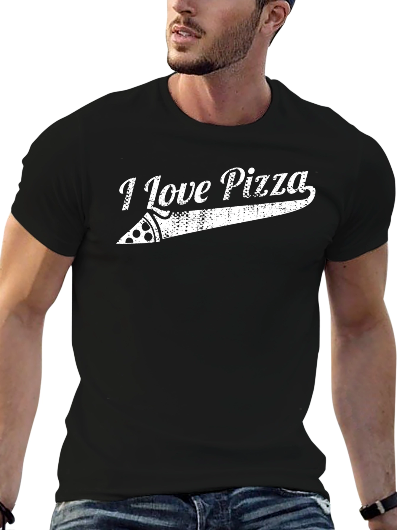 I Love Pizza Graphic T-Shirt - Black Casual Tee