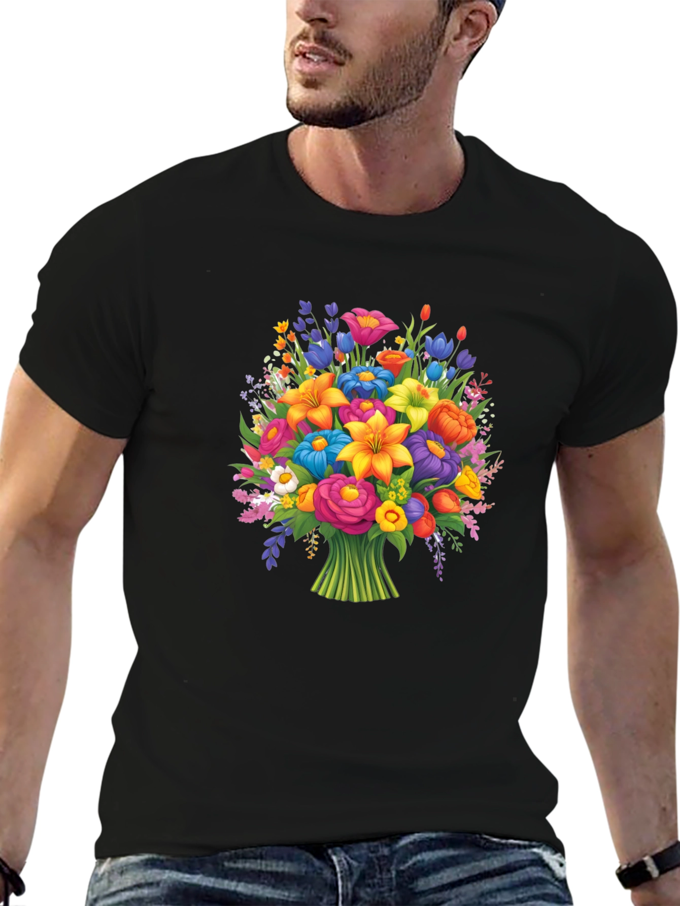 Floral Bouquet Graphic T-Shirt - Vibrant Flower Design
