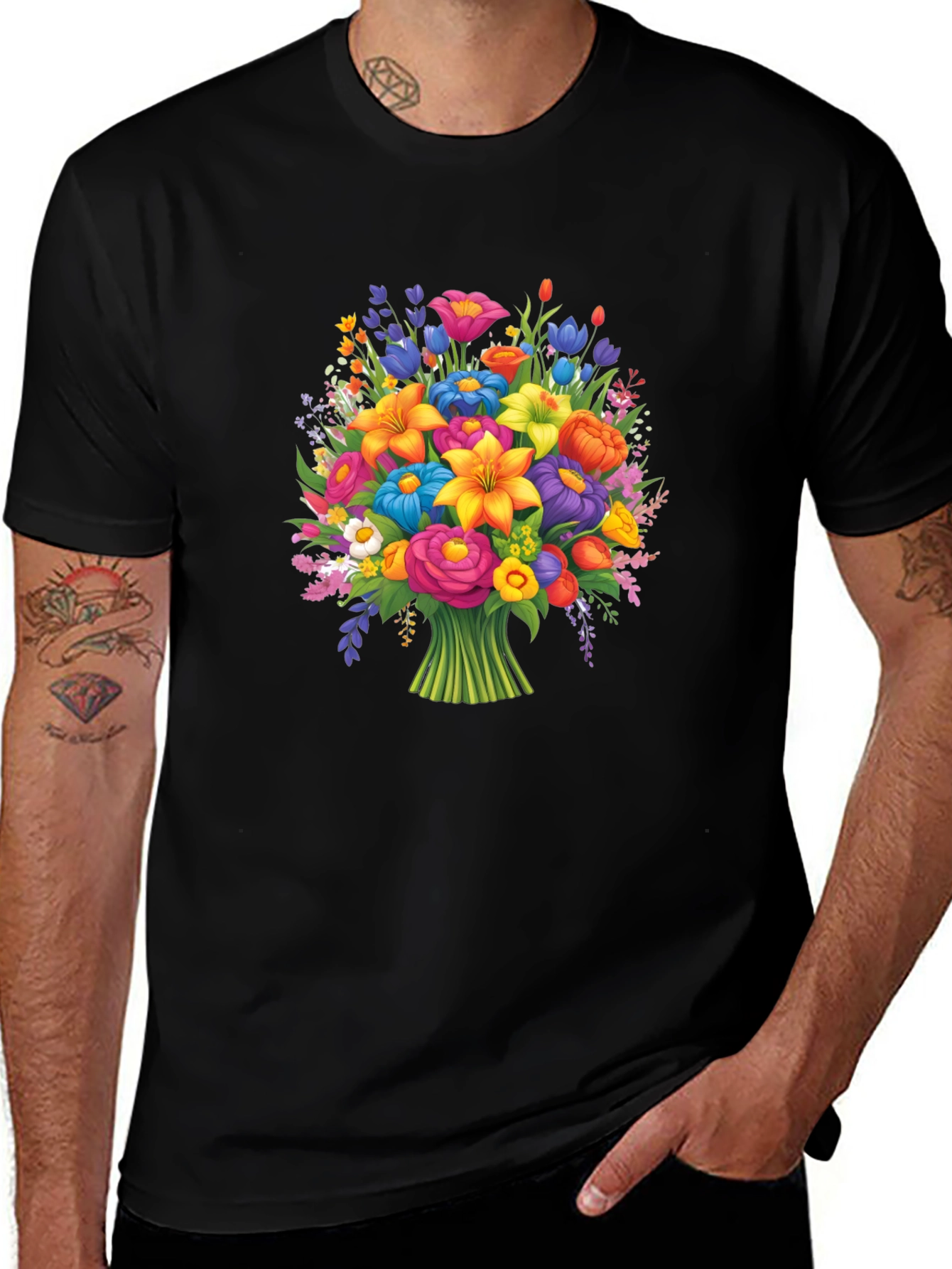 Floral Bouquet Graphic T-Shirt - Vibrant Flower Design
