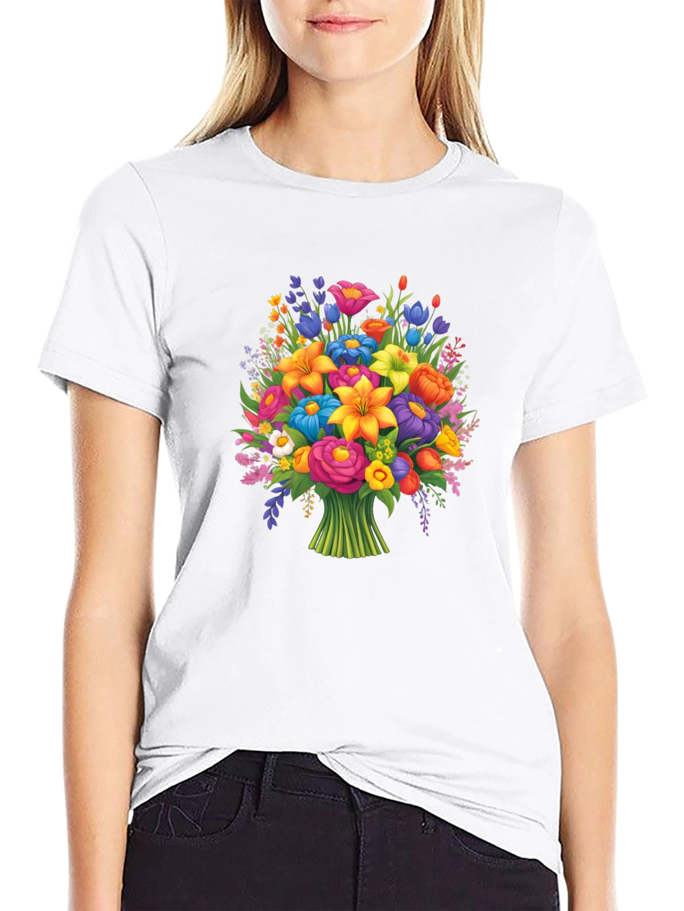 Floral Bouquet Graphic T-Shirt - Vibrant Flower Design