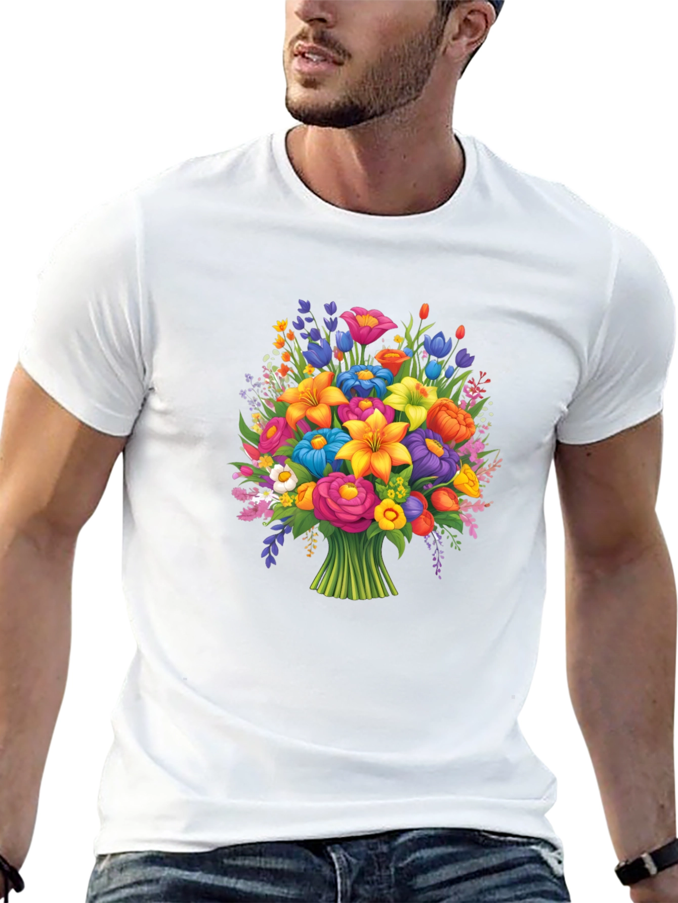 Floral Bouquet Graphic T-Shirt - Vibrant Flower Design