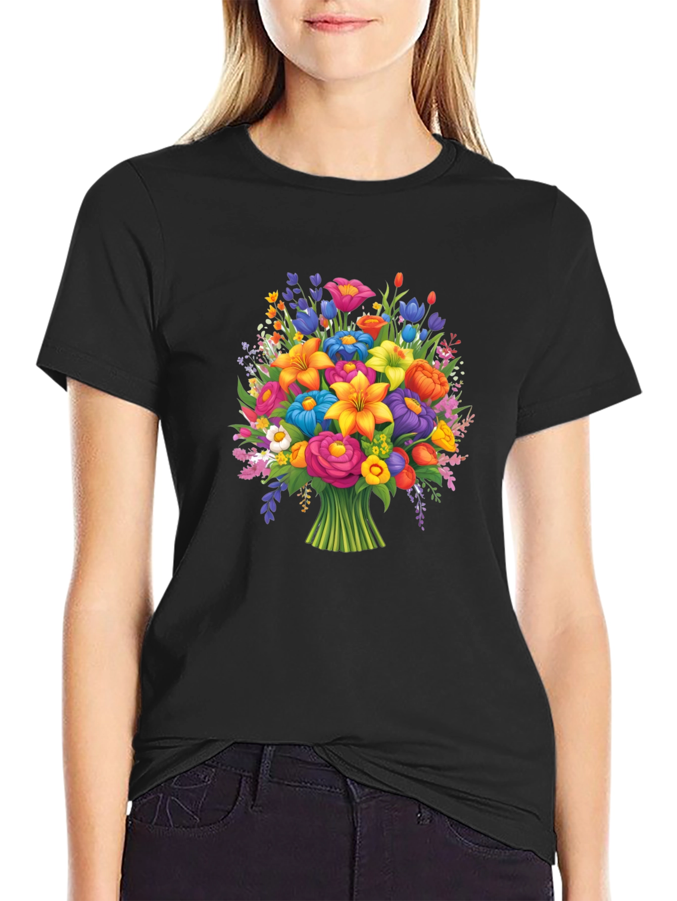 Floral Bouquet Graphic T-Shirt - Vibrant Flower Design