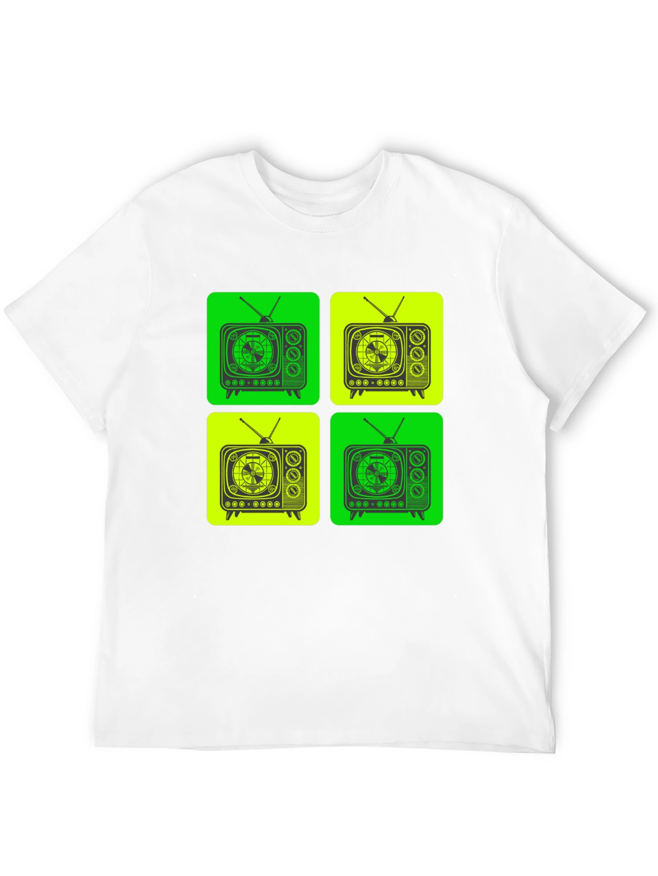 Retro TV Pattern T-Shirt - Black