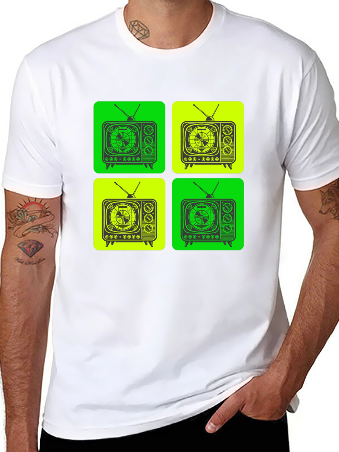 Retro TV Pattern T-Shirt - Black