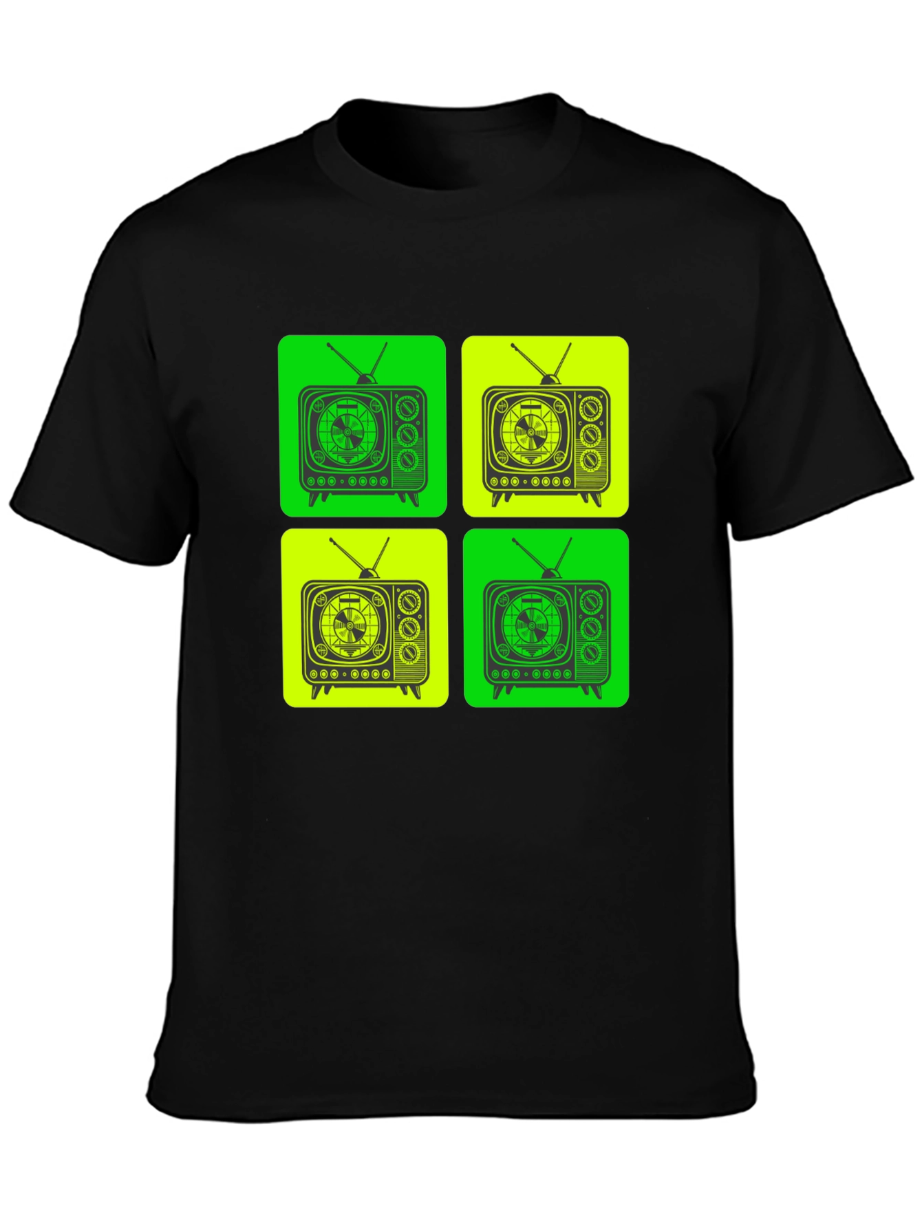 Retro TV Pattern T-Shirt - Black