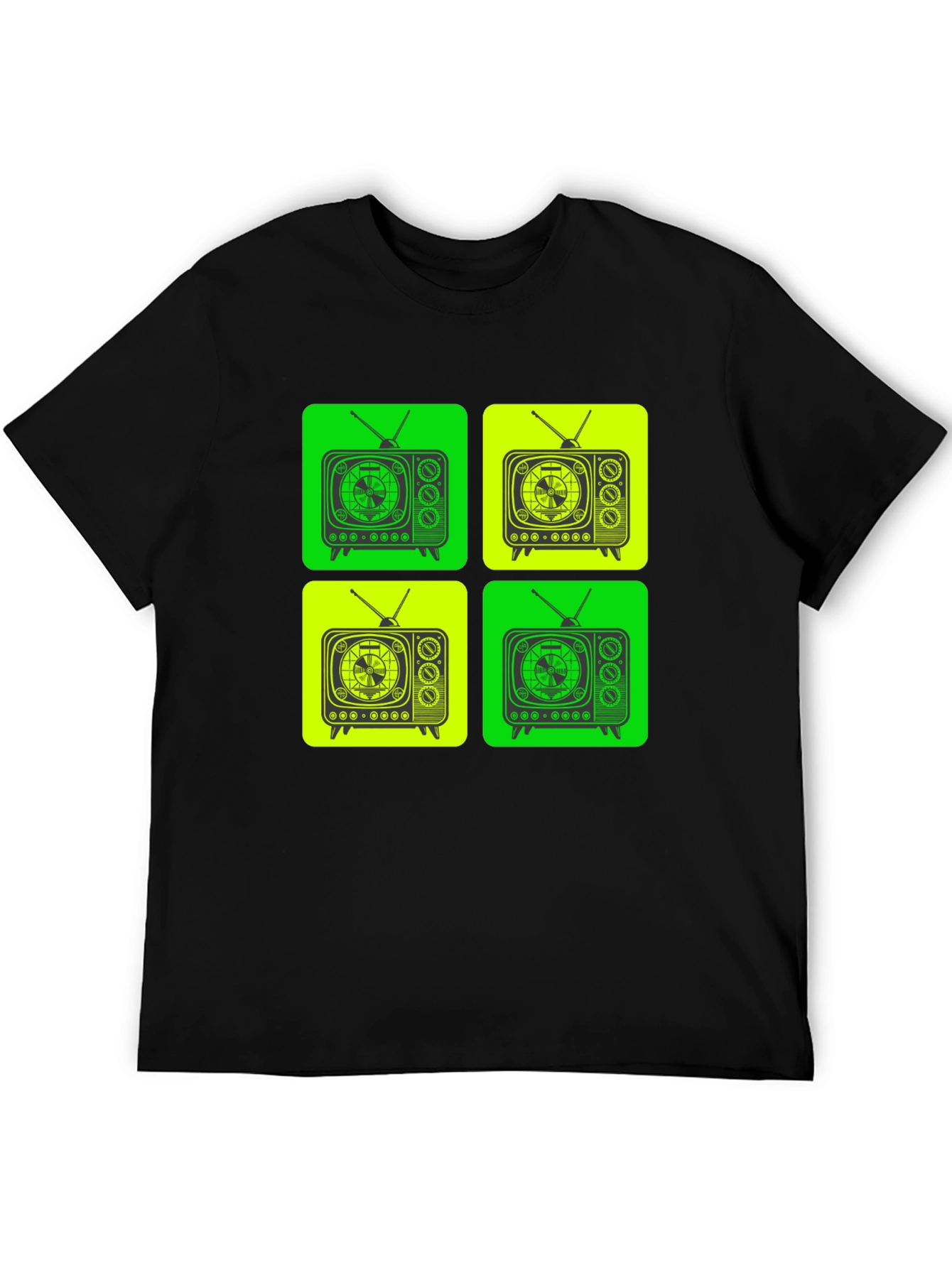 Retro TV Pattern T-Shirt - Black
