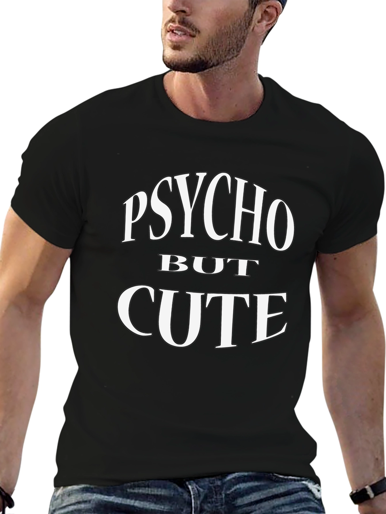 Psycho But Cute Graphic Tee - Black Cotton T-Shirt