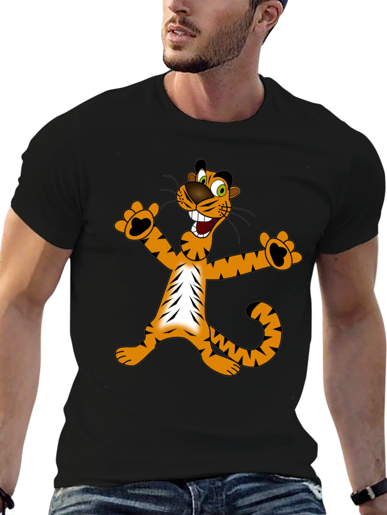 Fun Tiger Graphic Tee - Black Cotton T-Shirt
