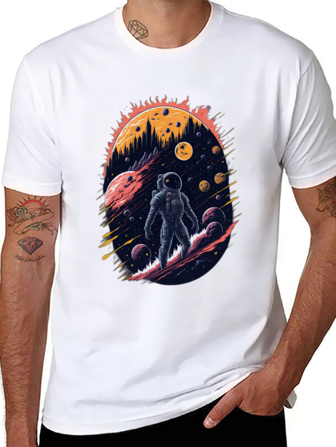 Astronaut in Space Graphic Tee - Cosmic Adventure Shirt