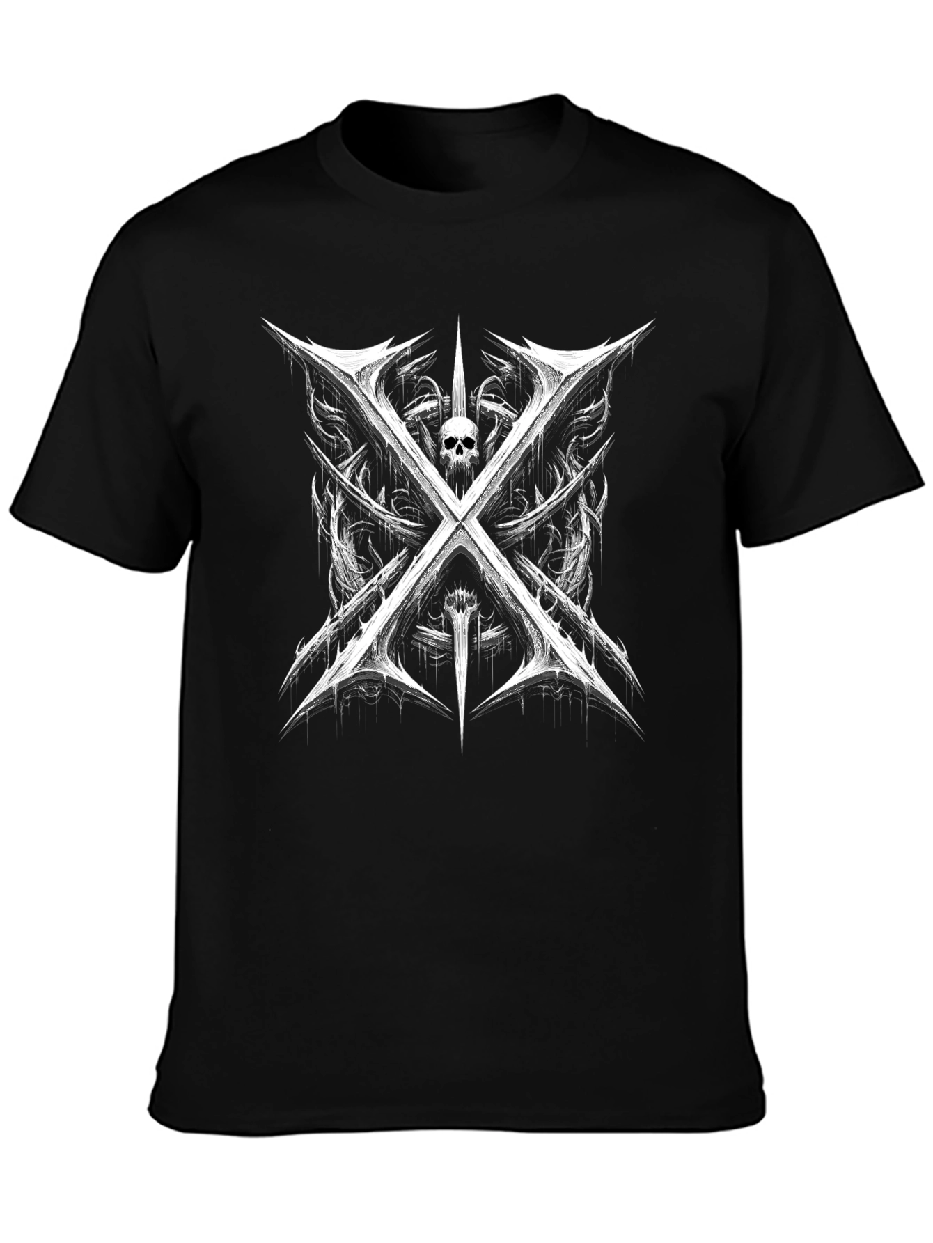 Edgy Skull & Swords Graphic Tee - Black